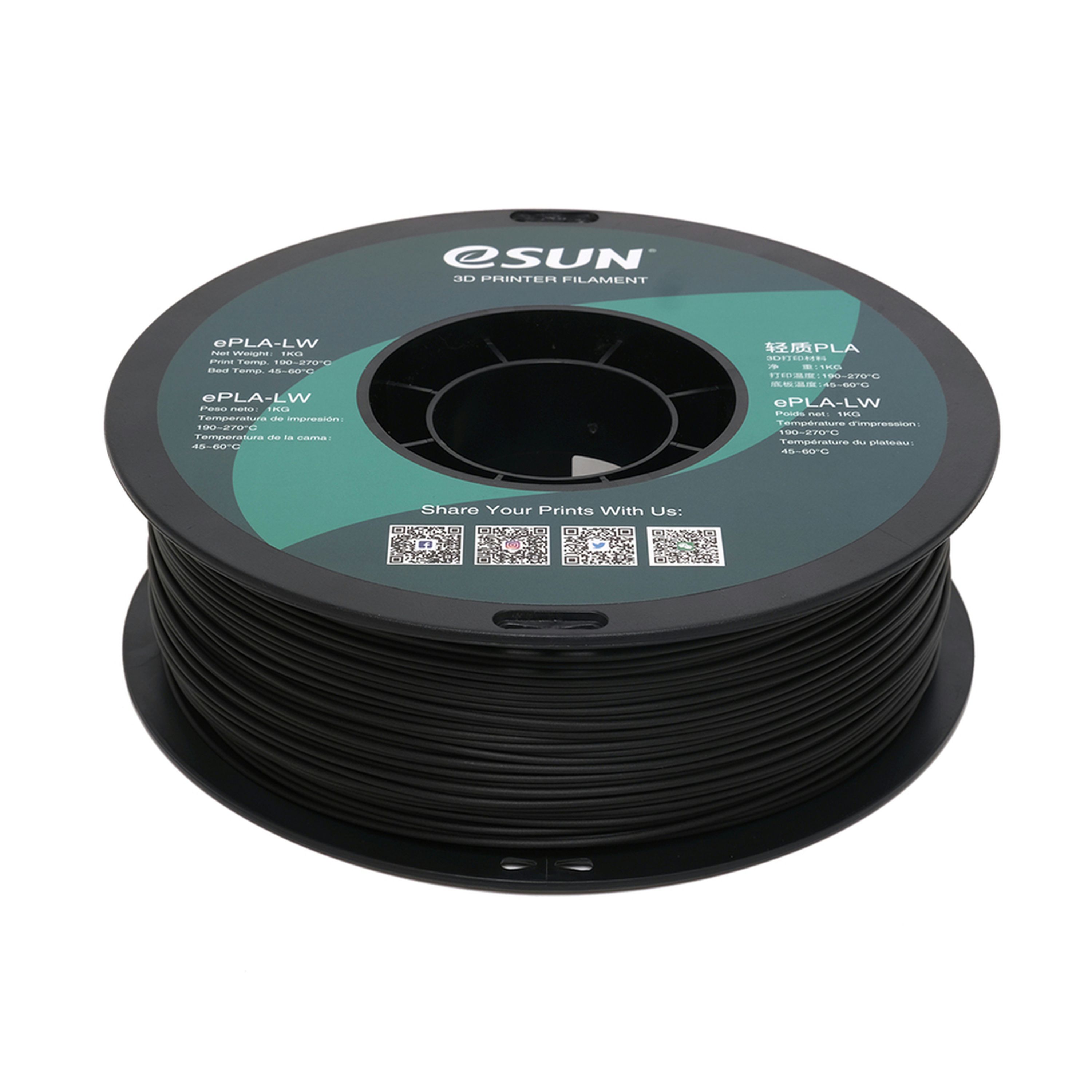 eSUN Black PLA-LW Filament 1kg 1.75mm