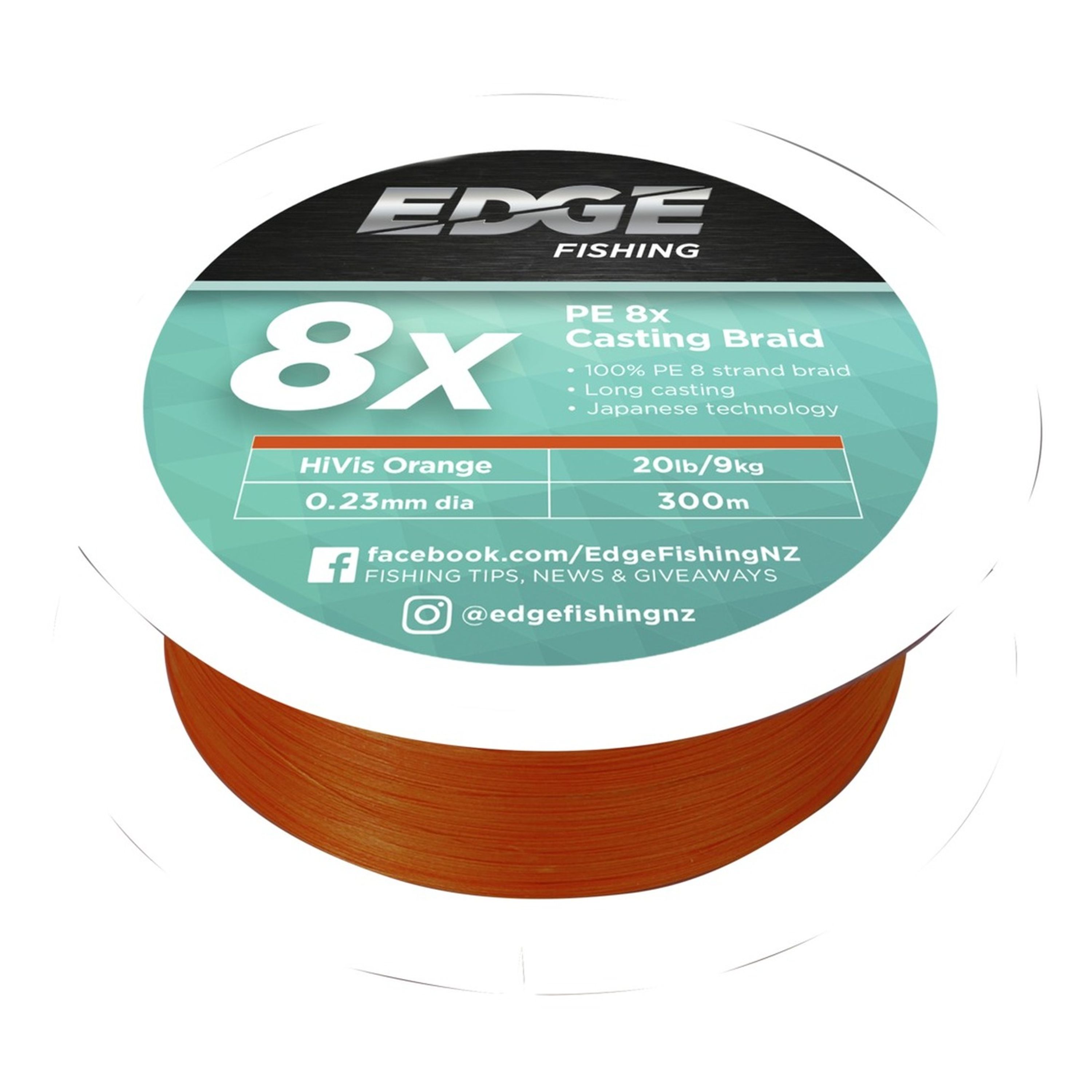 Edge Braid 30lb PE 8X Casting Orange 300m