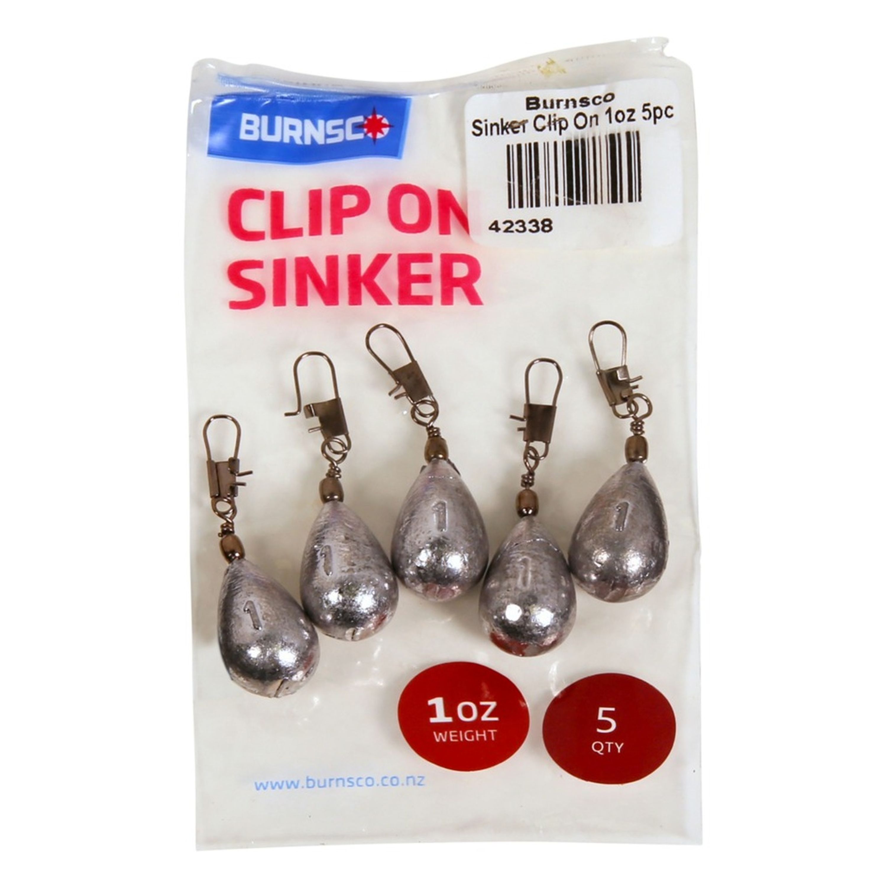 Clip on Sinker 1oz 5pk