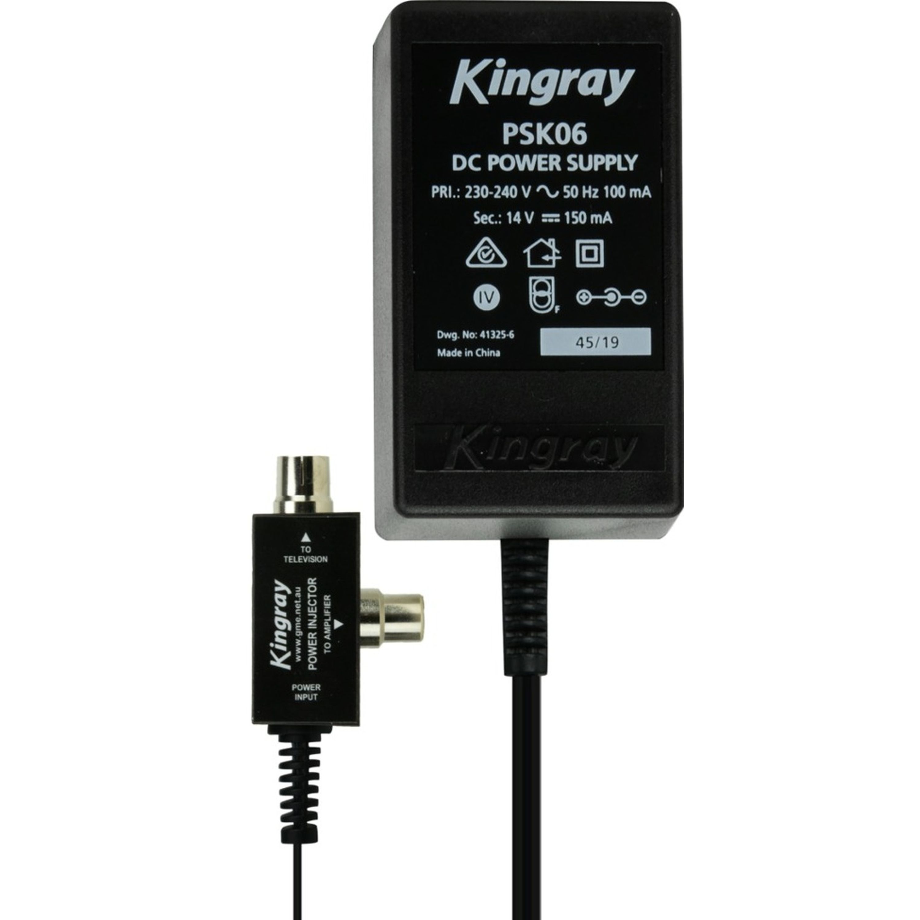 Kingray 14V DC 150mA Plug Pack with PAL connection on power injector