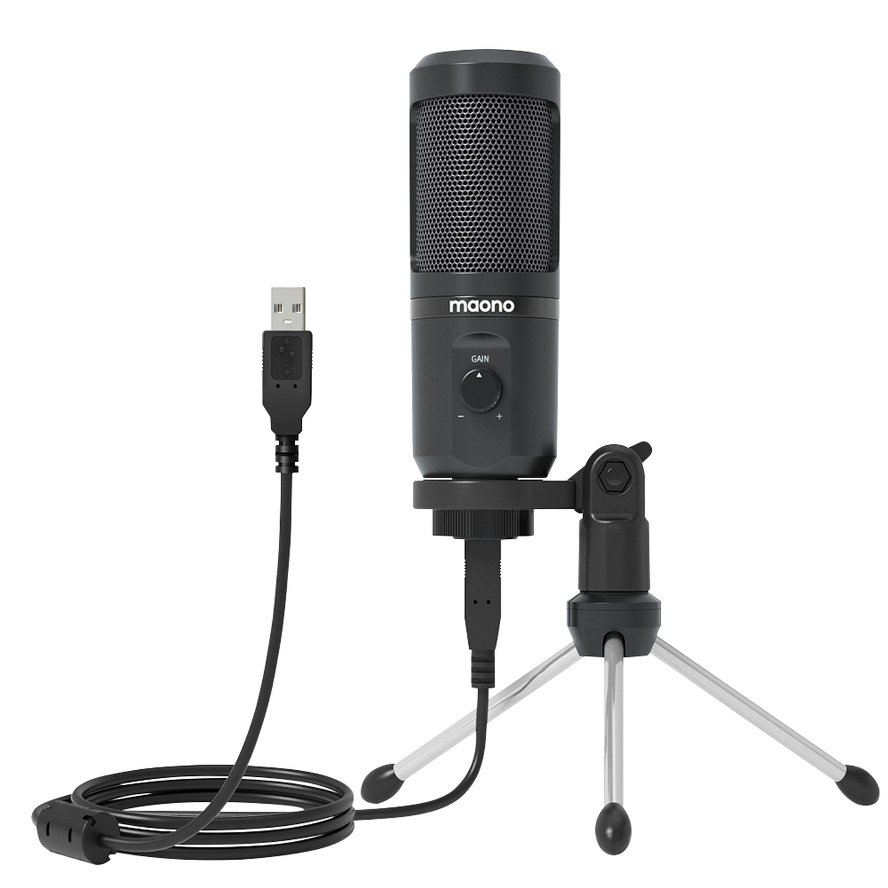 Maono USB Gaming Microphone with Mic Gain Control with Tripod Desk Stand