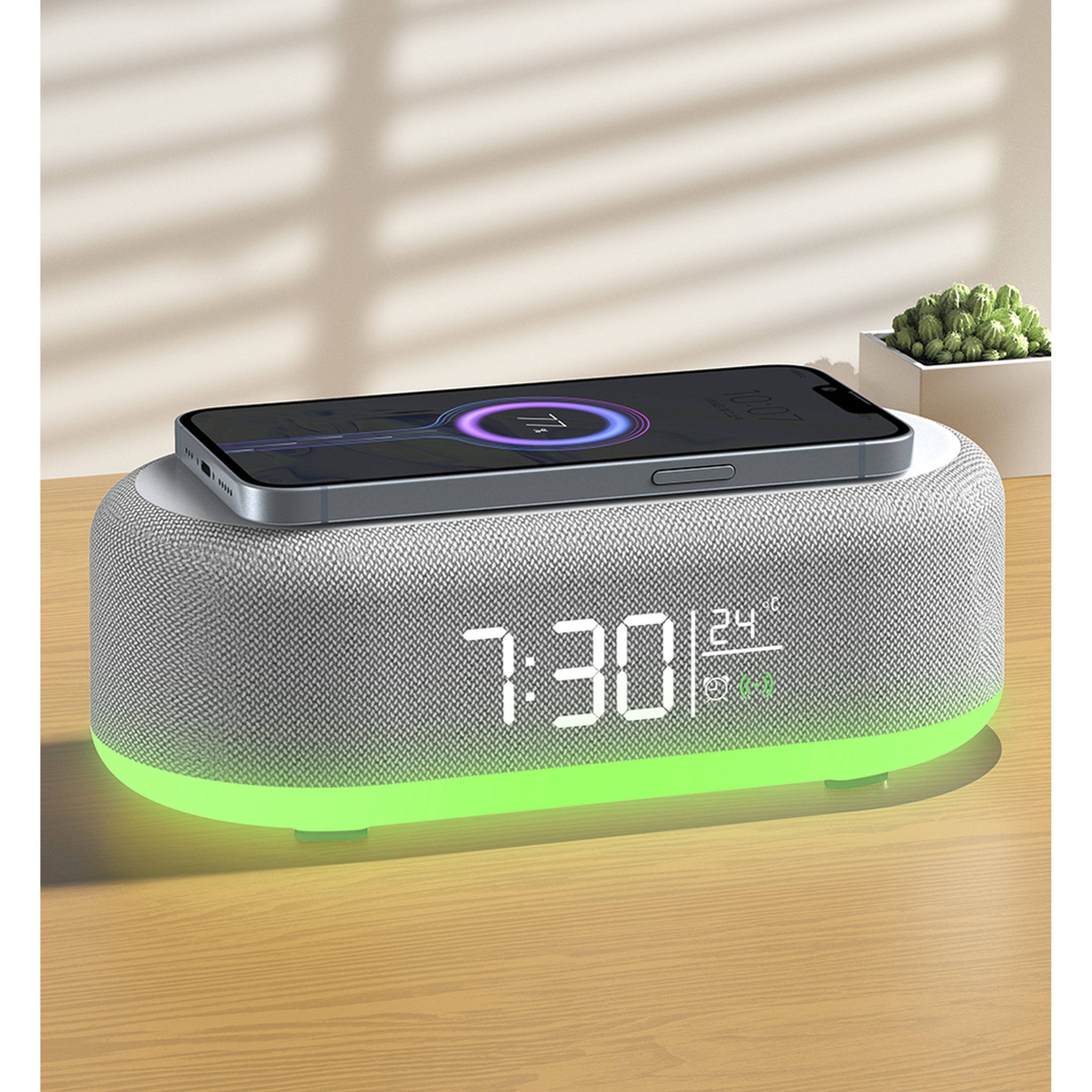 6-in-1 BT 5.3 Alarm Clock BT 5.3 speaker charging RGB night light temperature display 5W