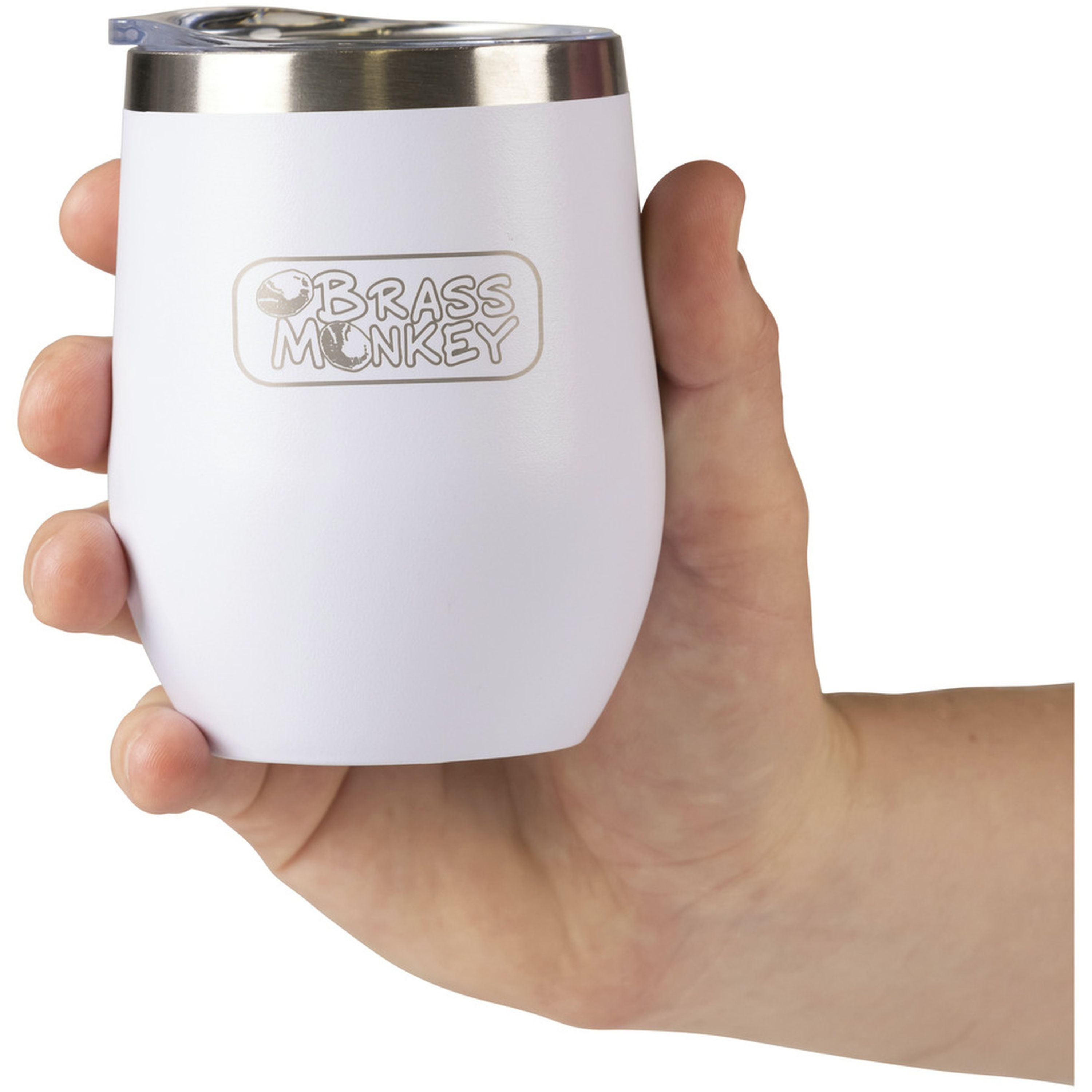 Brass Monkey 350ml White Stainless Steel Cup with Lid