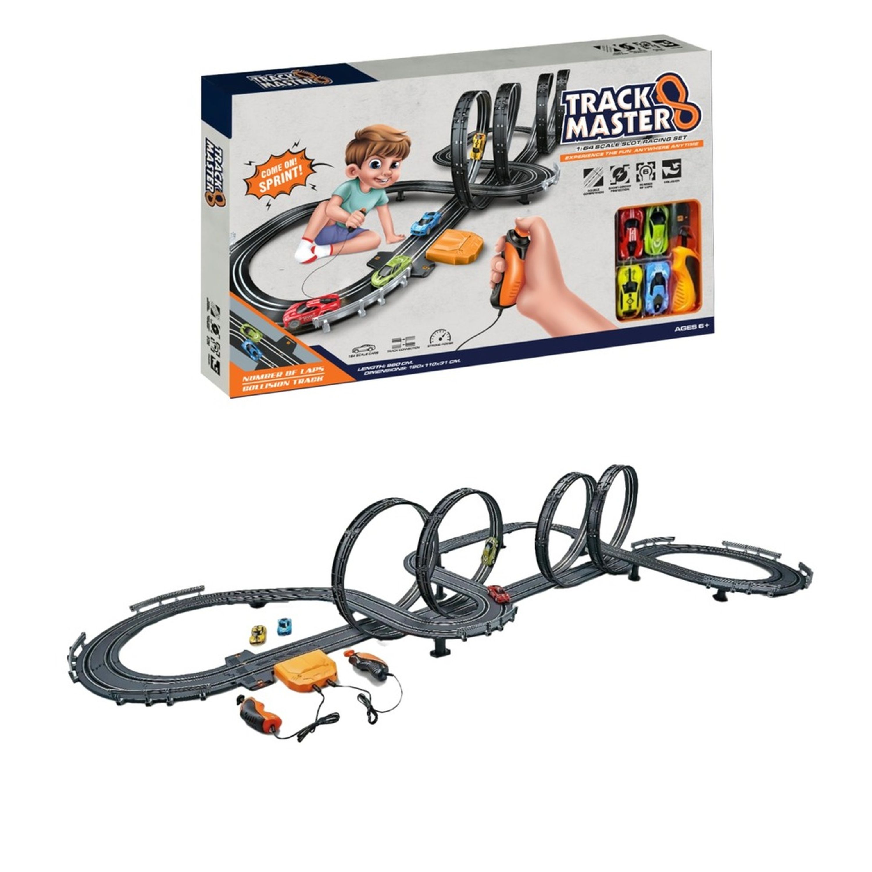 1:64 Scale RC Slot Car Set - 960cm Track