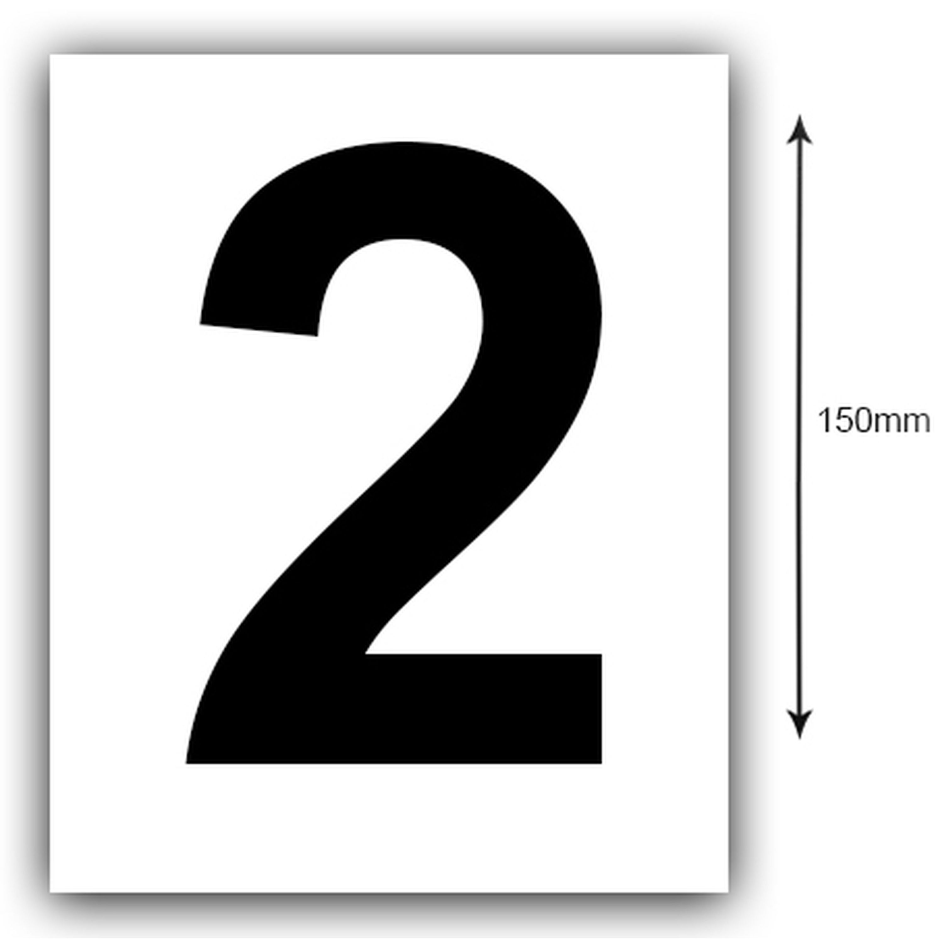 150mm Black on White Rego Number 2 Sticker Sold as a Pair