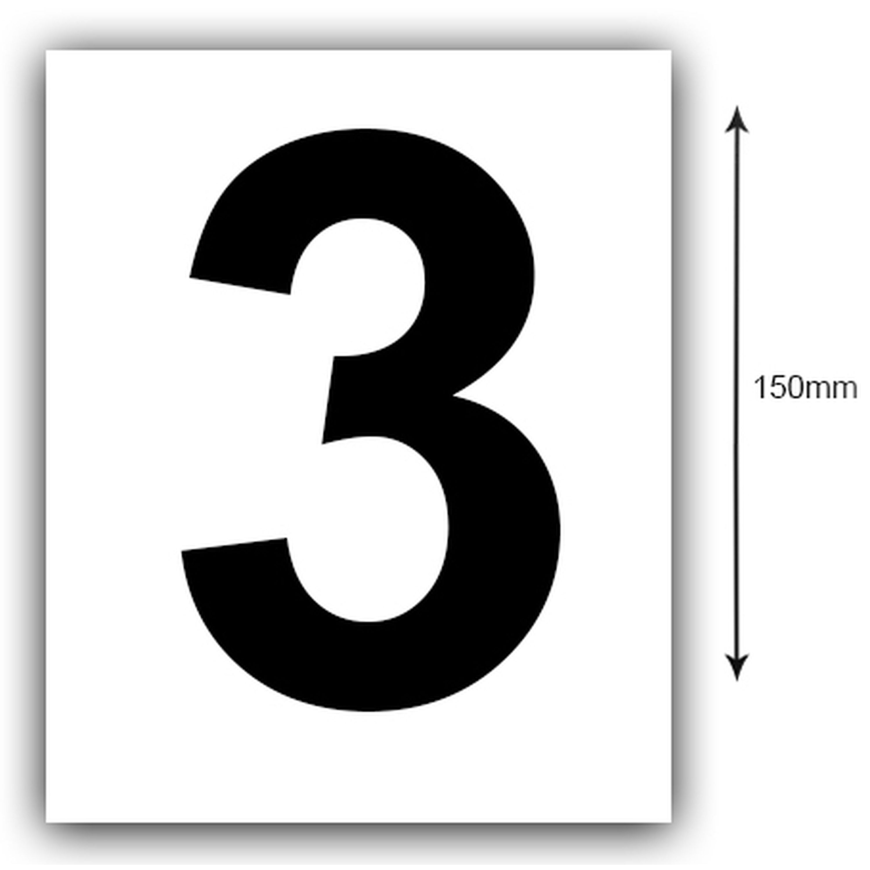 150mm Black on White Rego Number 3 Sticker Sold as a Pair