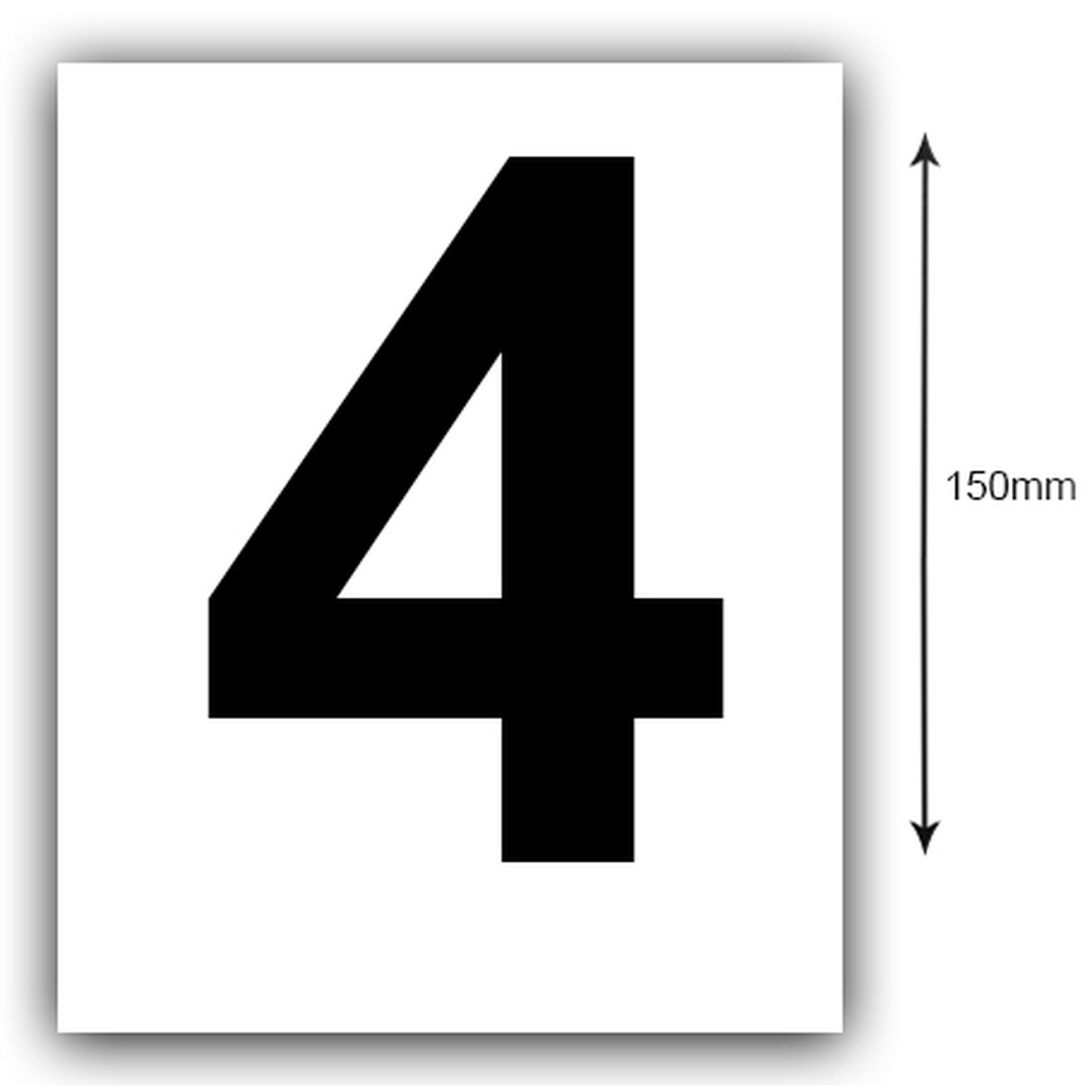 150mm Black on White Rego Number 4 Sticker Sold as a Pair