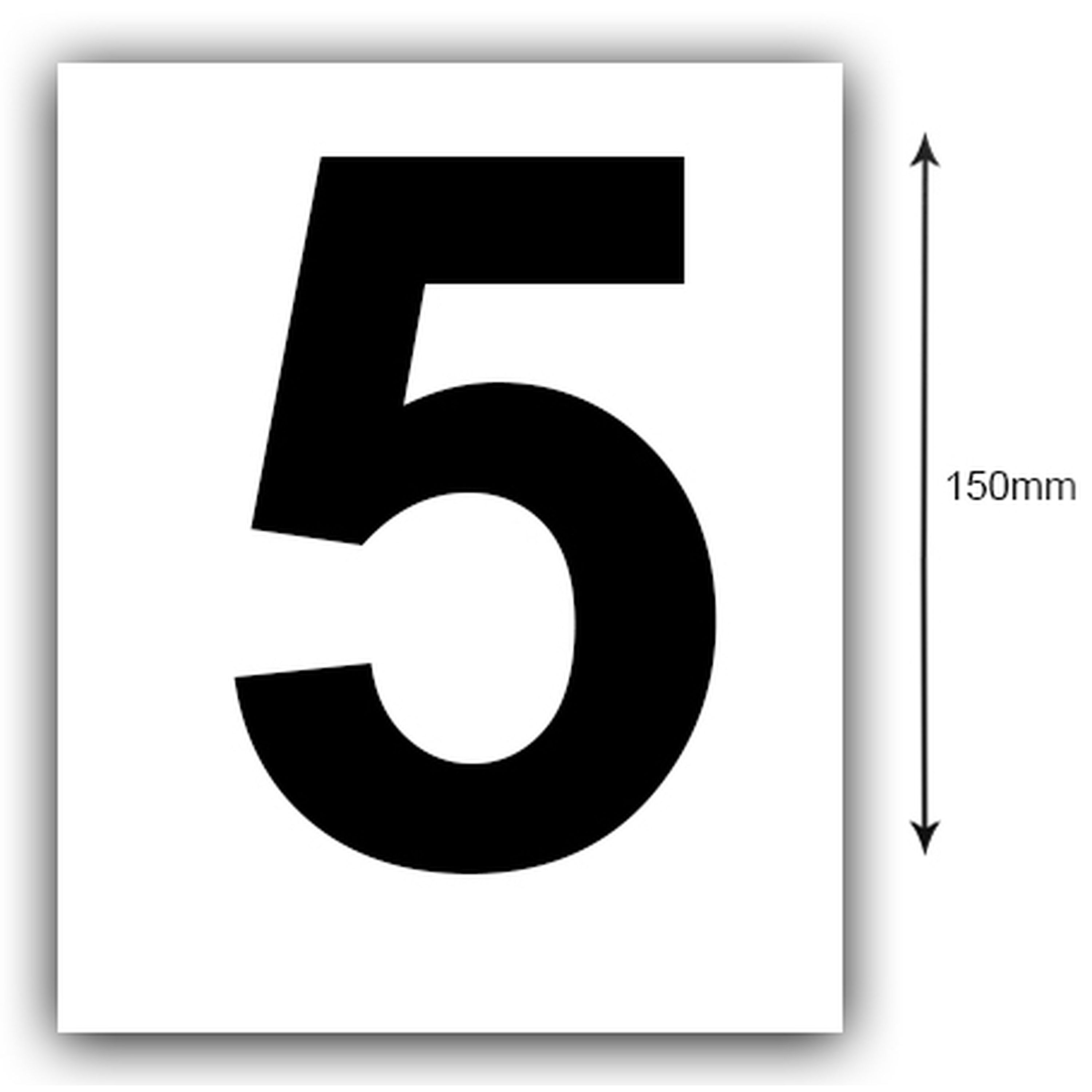 150mm Black on White Rego Number 5 Sticker Sold as a Pair