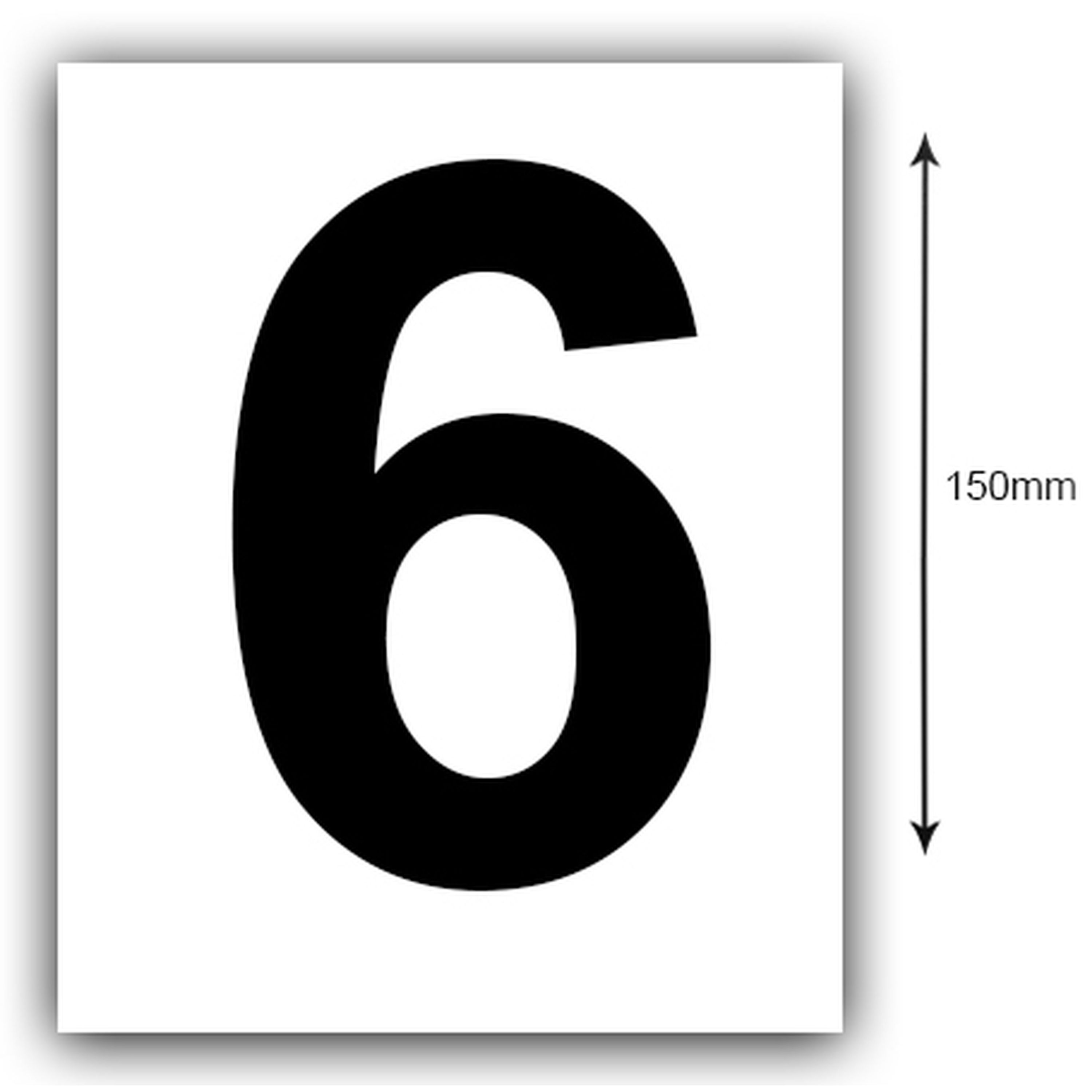 150mm Black on White Rego Number 6 Sticker Sold as a Pair
