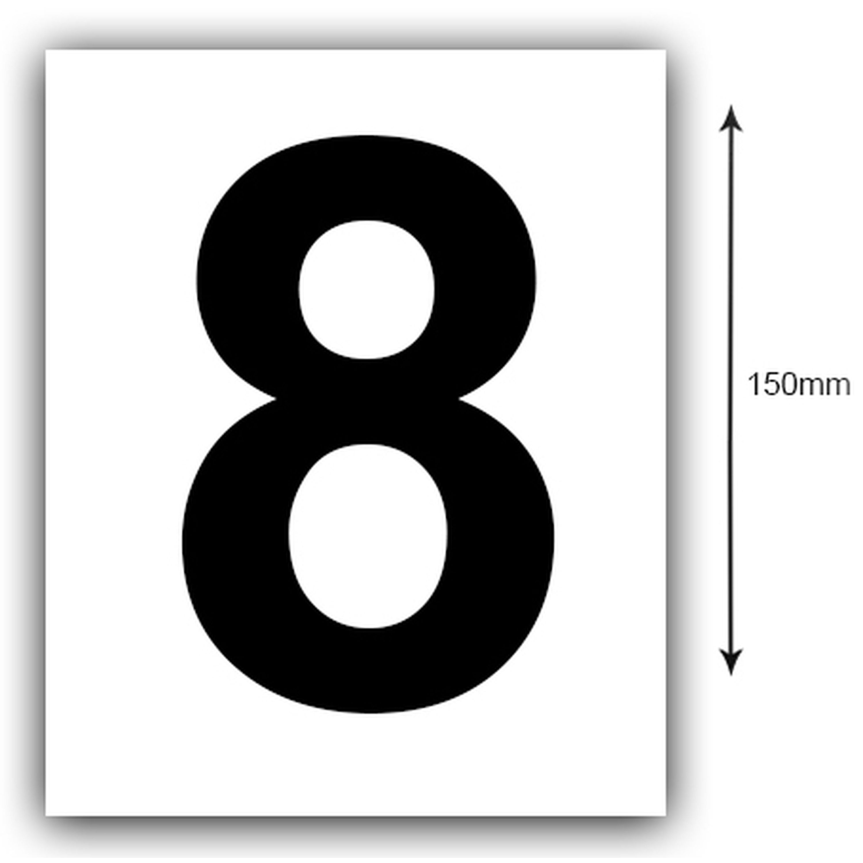 150mm Black on White Rego Number 8 Sticker Sold as a Pair