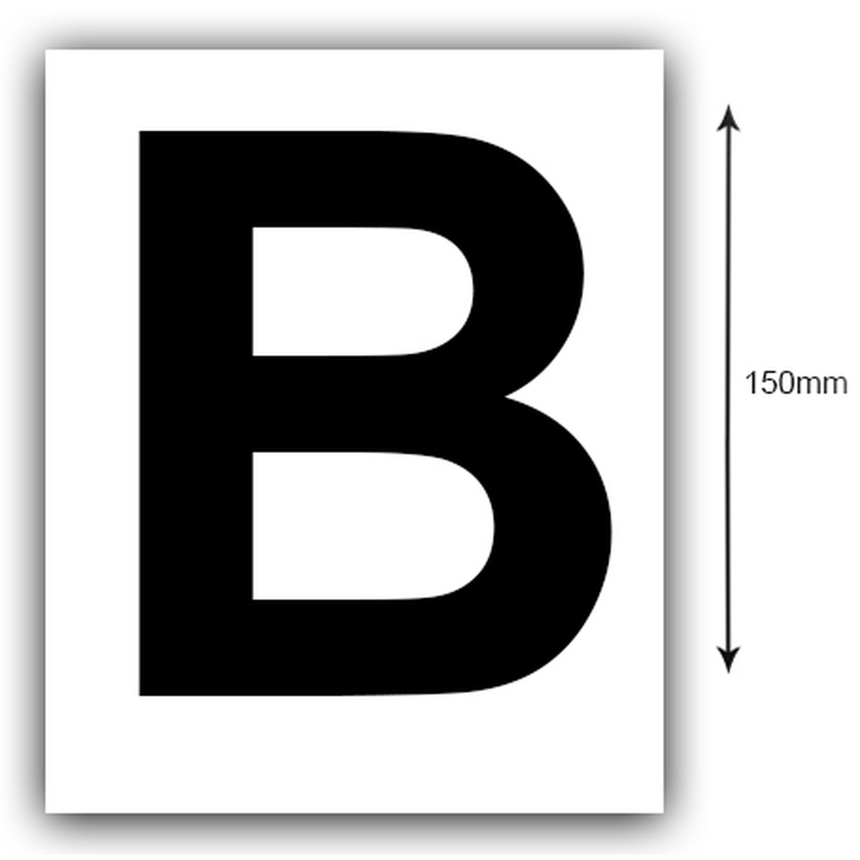 150mm Black on White Rego Letter B Sticker Sold as a Pair