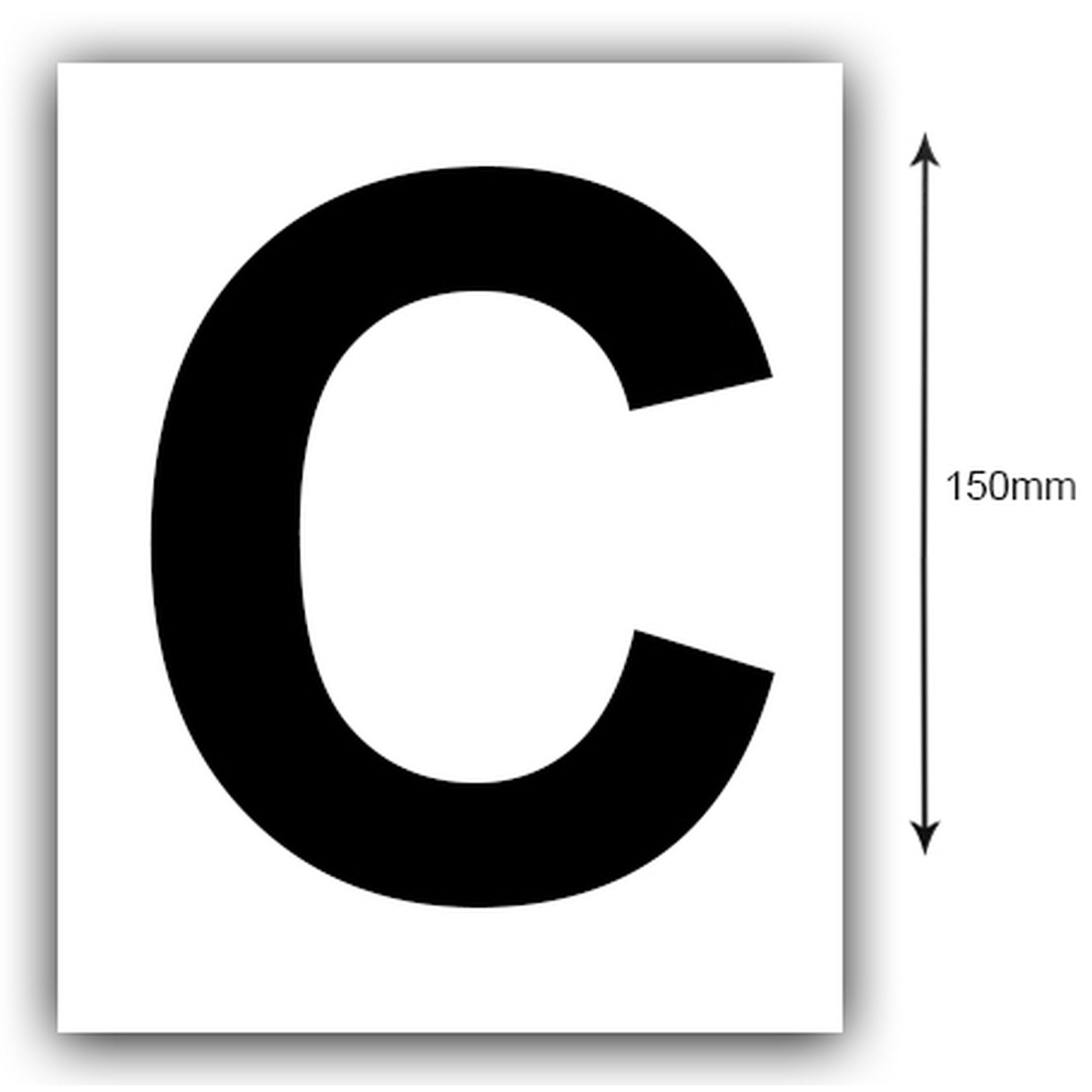 150mm Black on White Rego Letter C Sticker Sold as a Pair