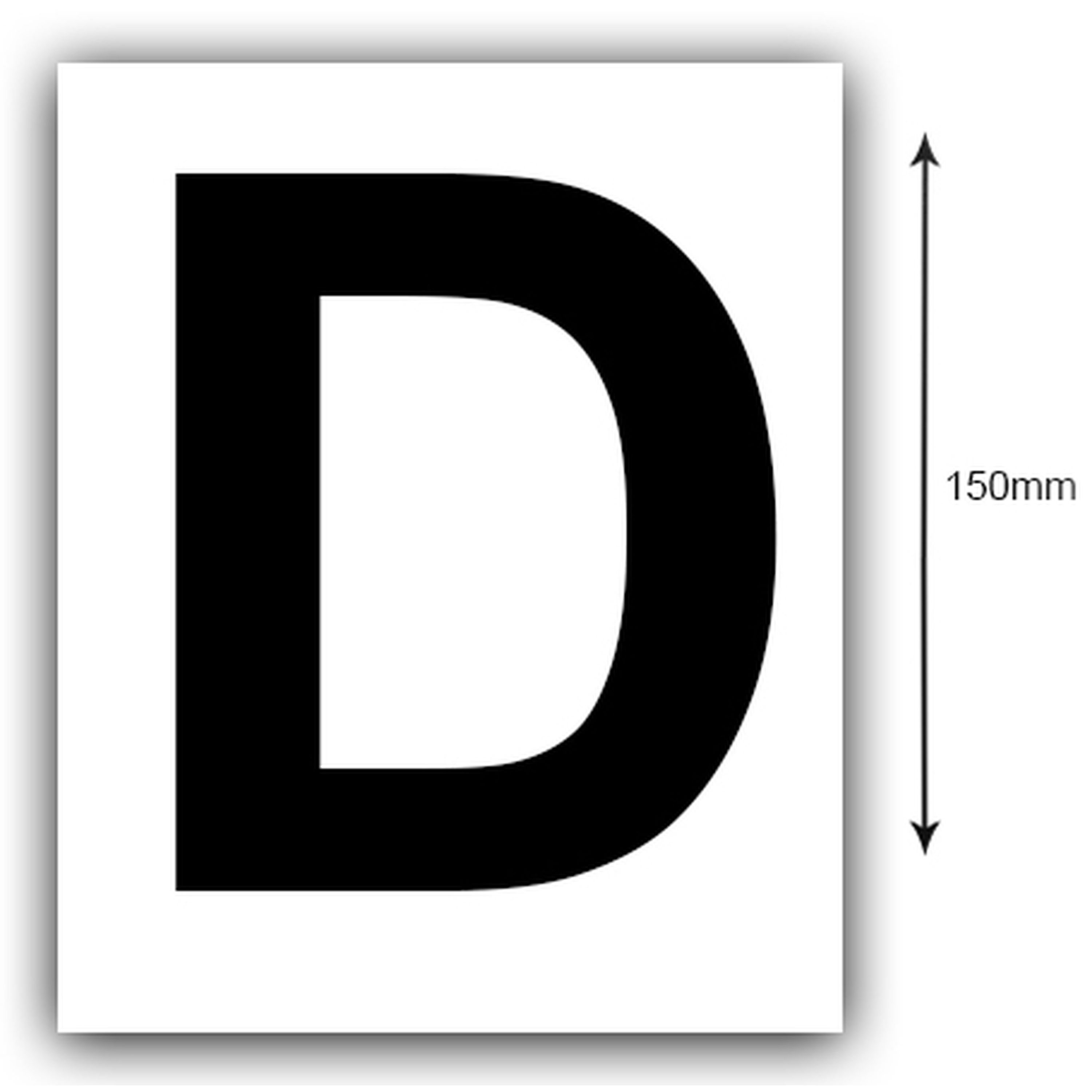 150mm Black on White Rego Letter D Sticker Sold as a Pair
