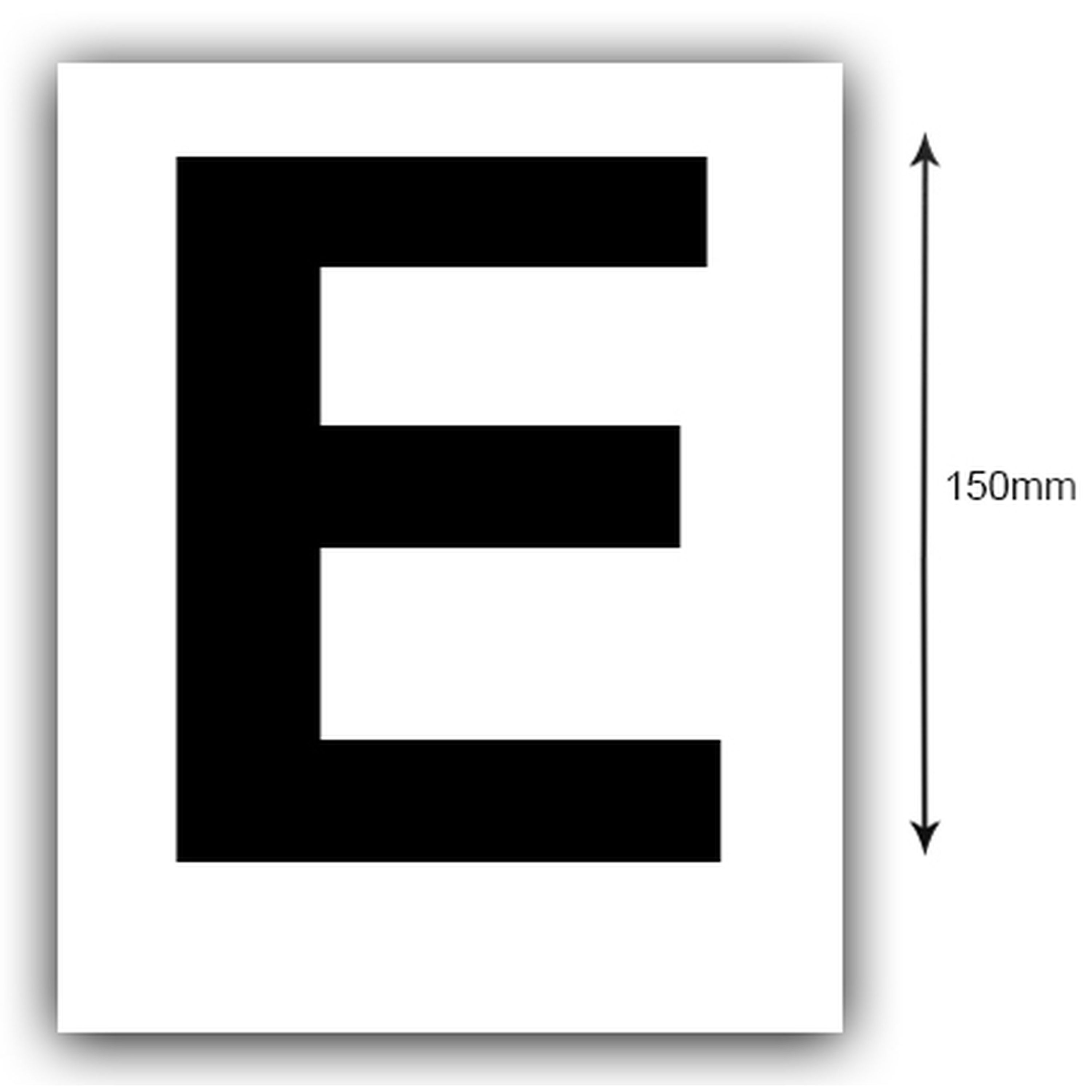 150mm Black on White Rego Letter E Sticker Sold as a Pair