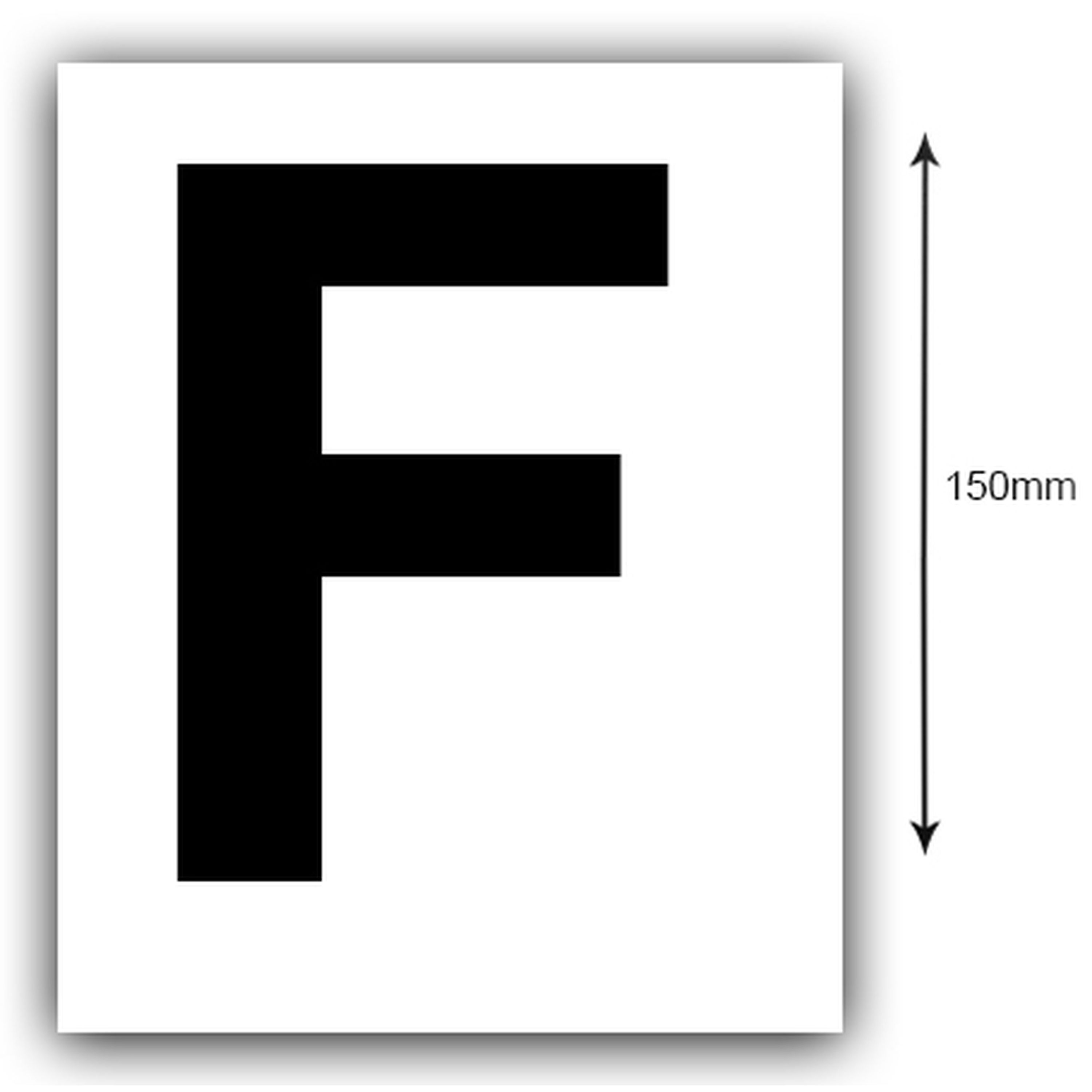 150mm Black on White Rego Letter F Sticker Sold as a Pair