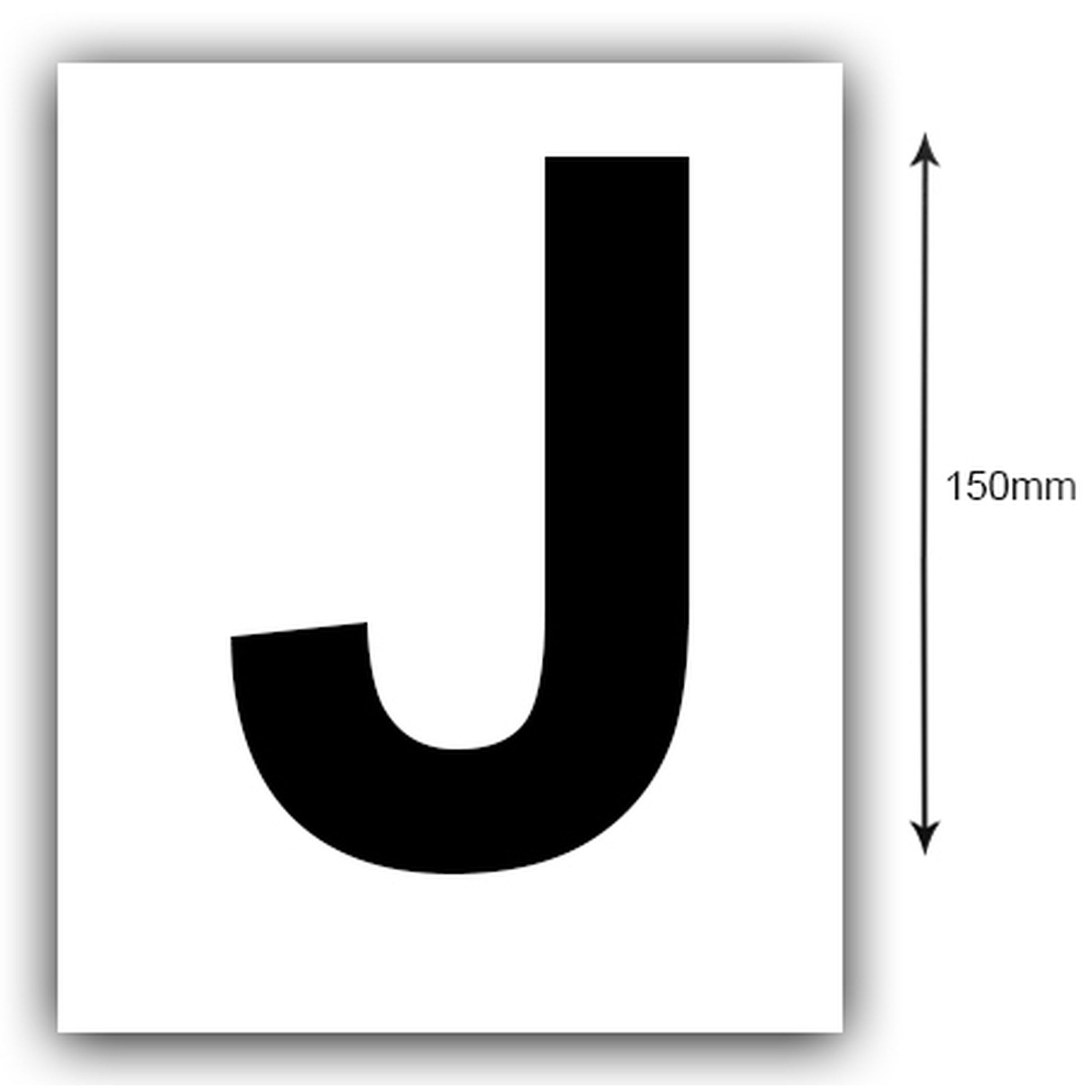 150mm Black on White Rego Letter J Sticker Sold as a Pair