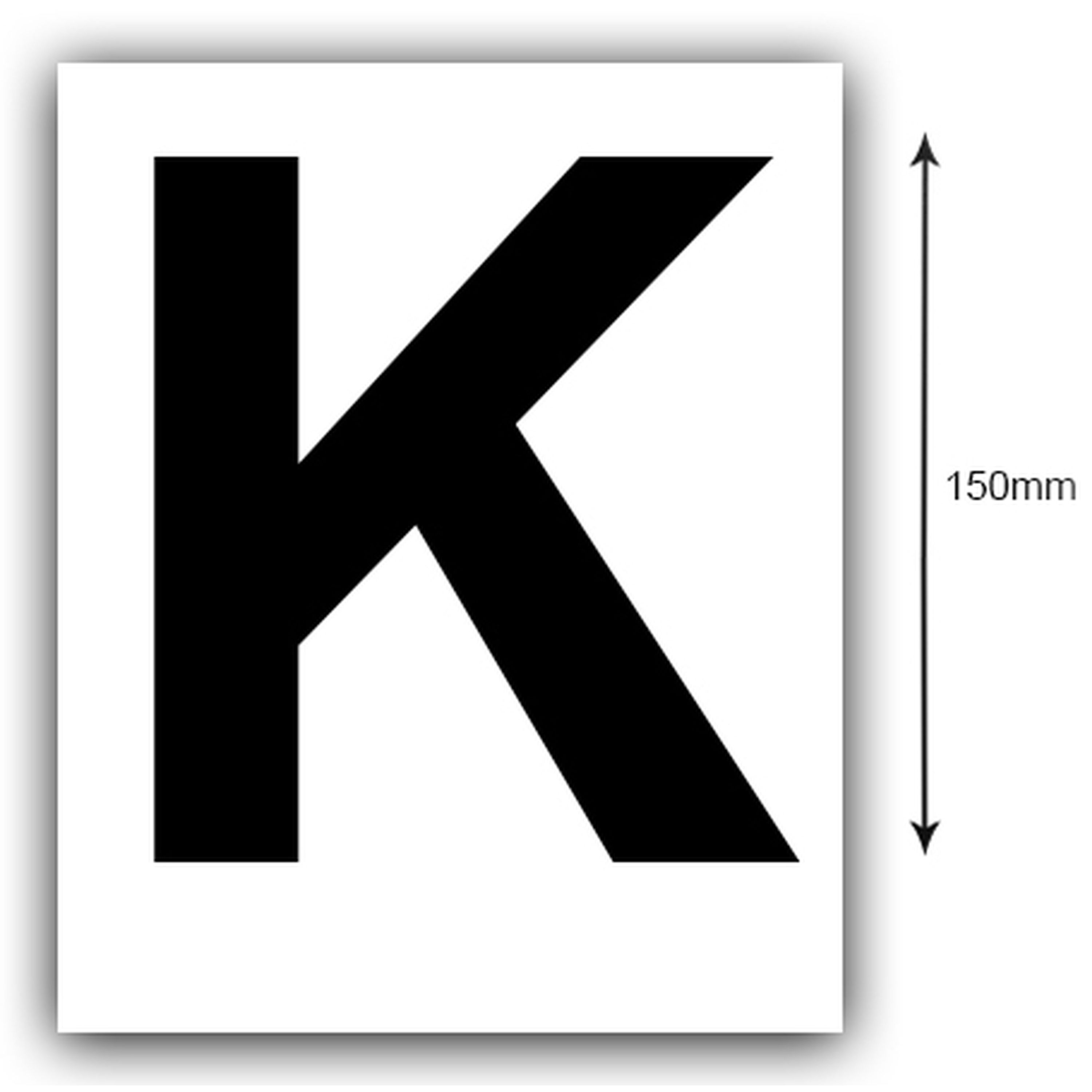 150mm Black on White Rego Letter K Sticker Sold as a Pair