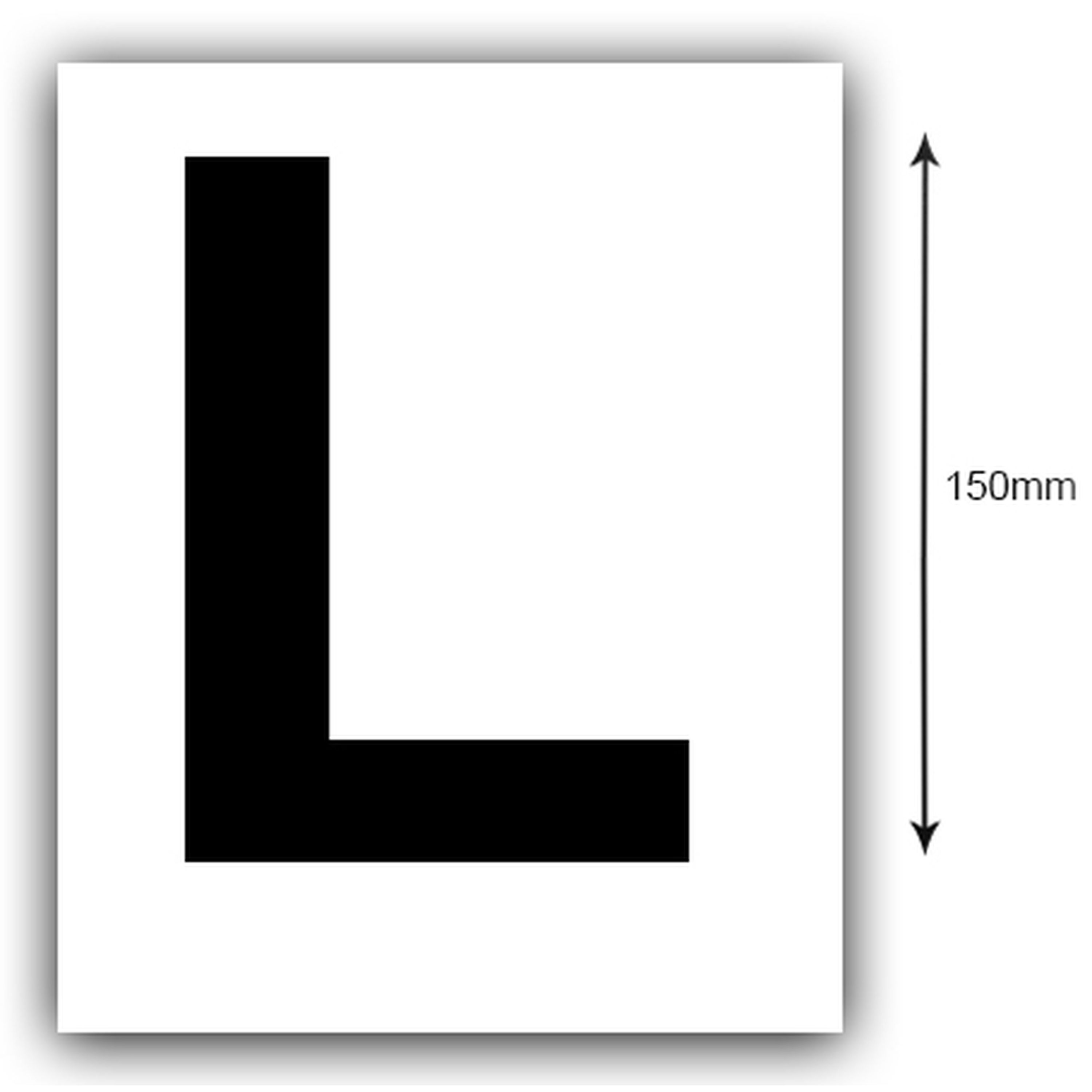 150mm Black on White Rego Letter L Sticker Sold as a Pair