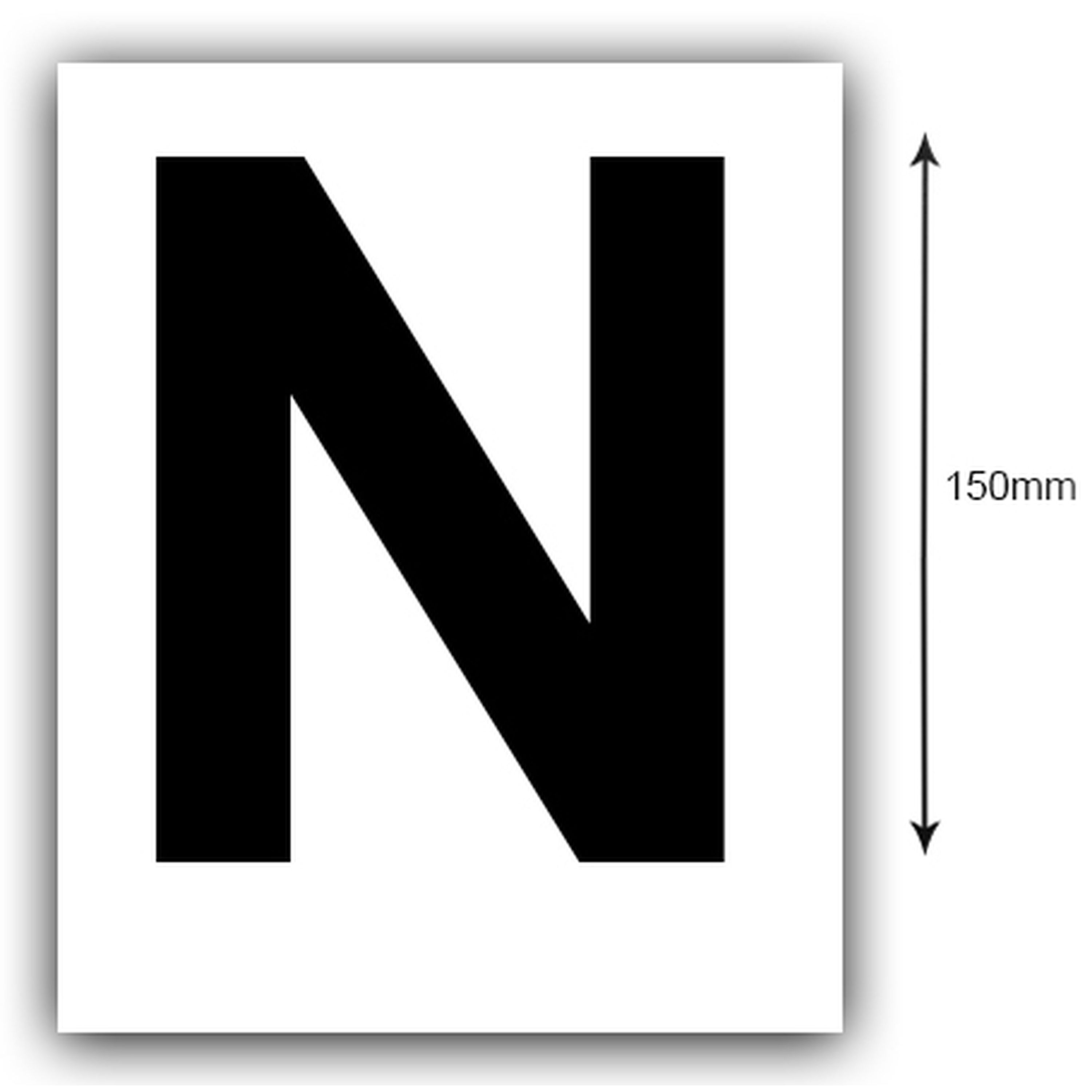 150mm Black on White Rego Letter N Sticker Sold as a Pair