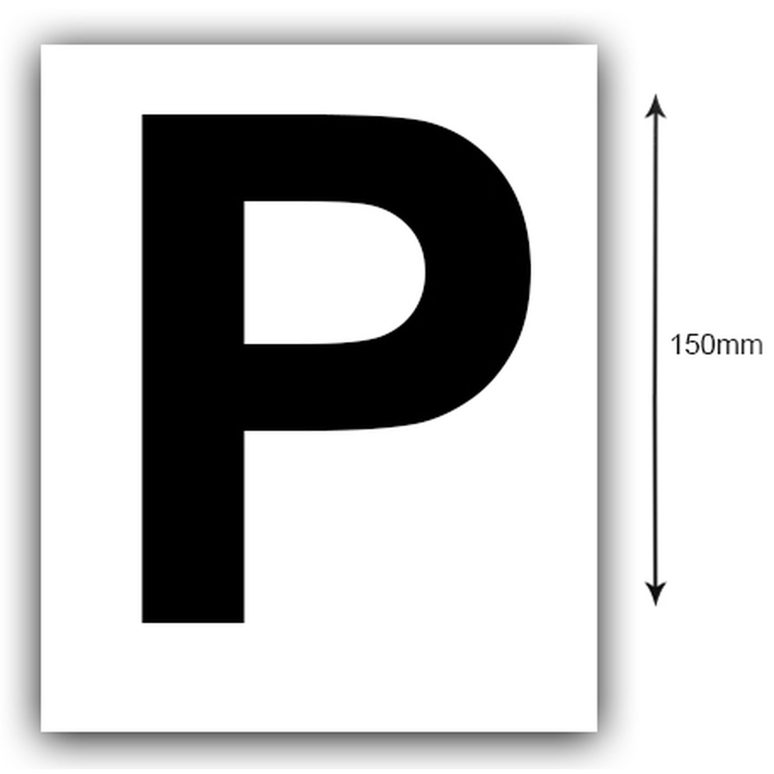 150mm Black on White Rego Letter P Sticker Sold as a Pair