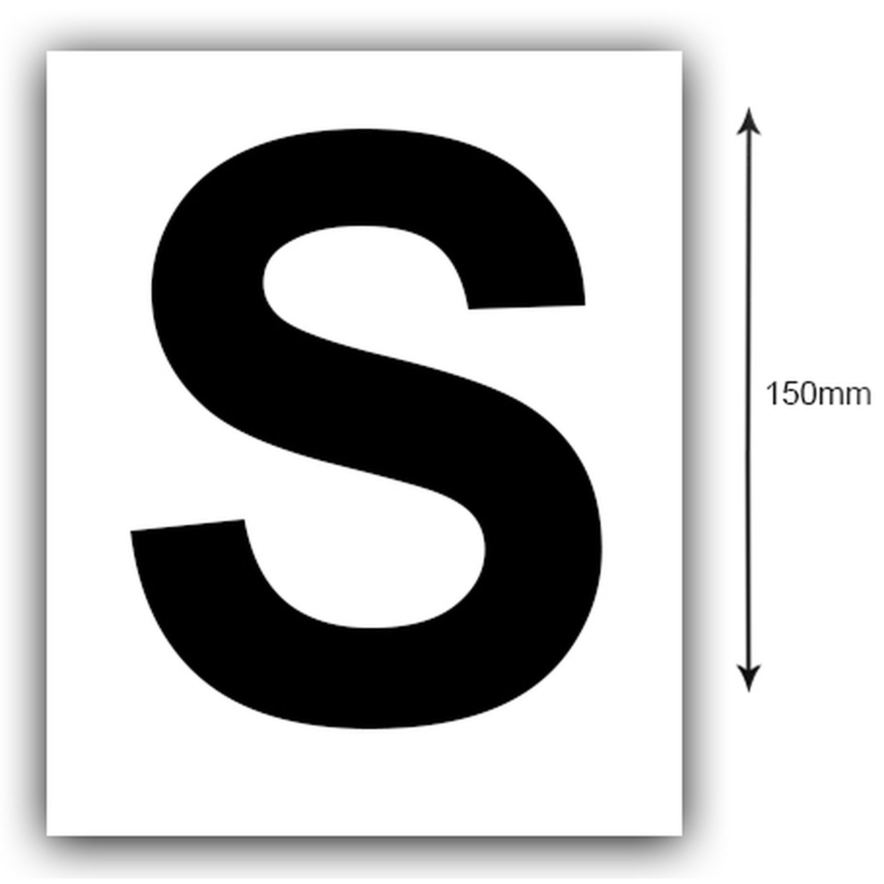 150mm Black on White Rego Letter (S) Sticker, Sold as a Pair