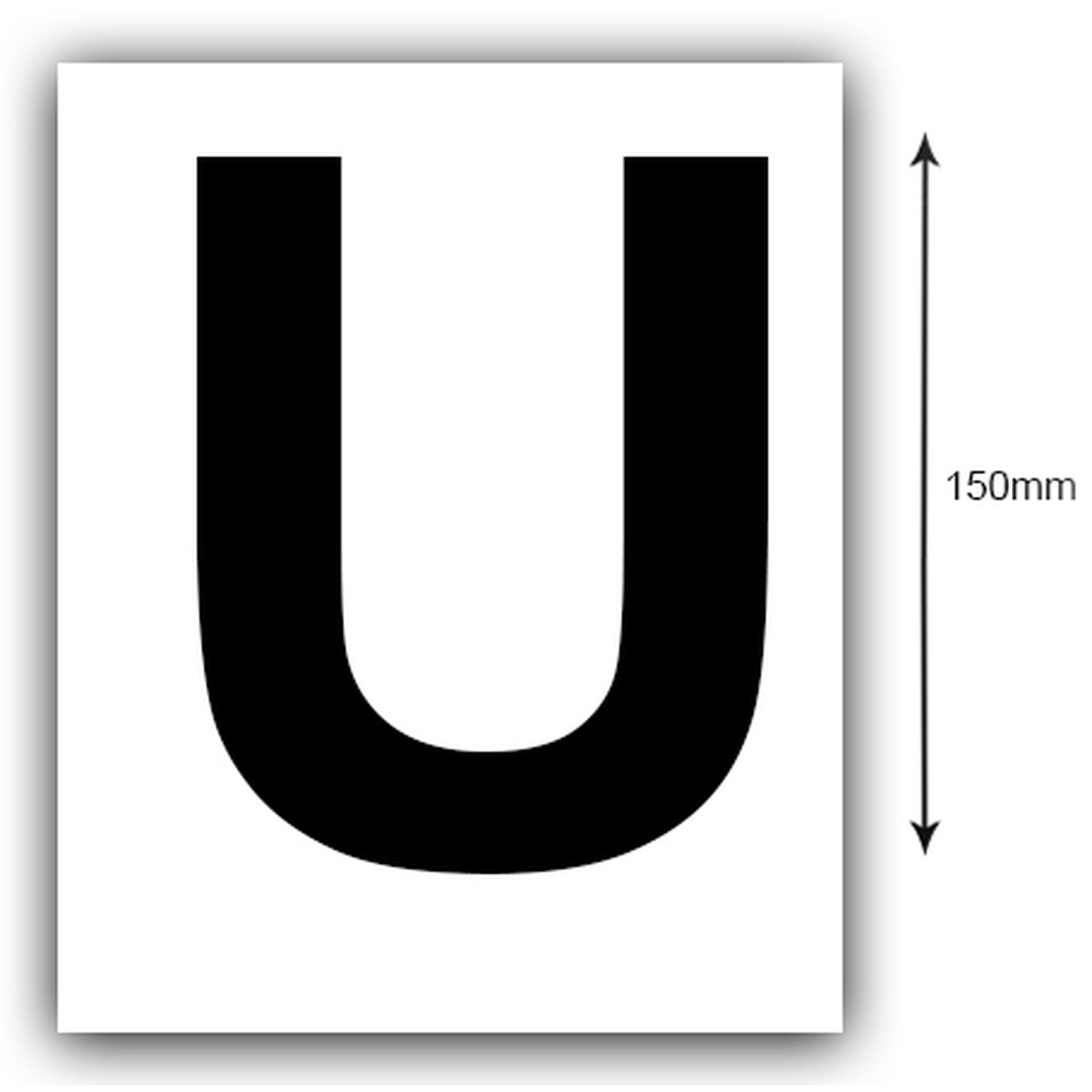 150mm Black on White Rego Letter (U) Sticker, Sold as a Pair