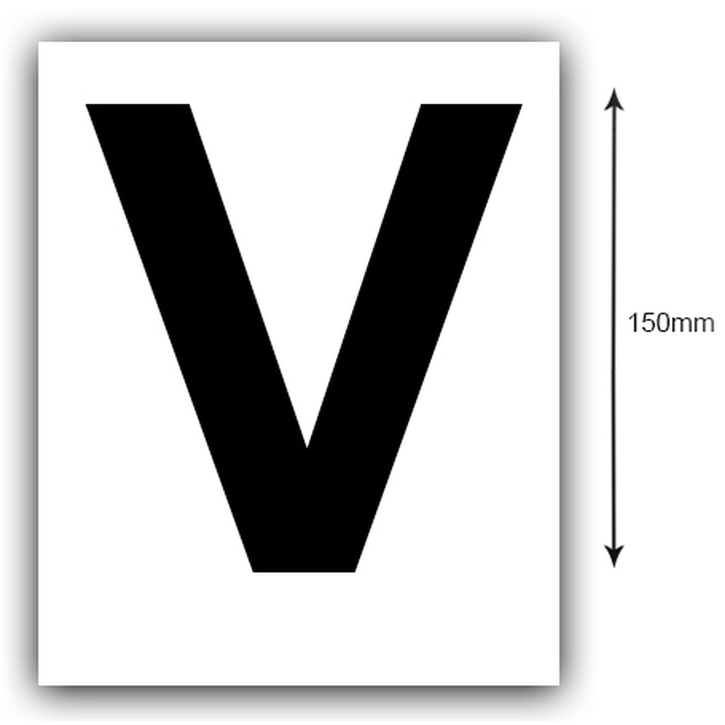150mm Black on White Rego Letter (V) Sticker, Sold as a Pair