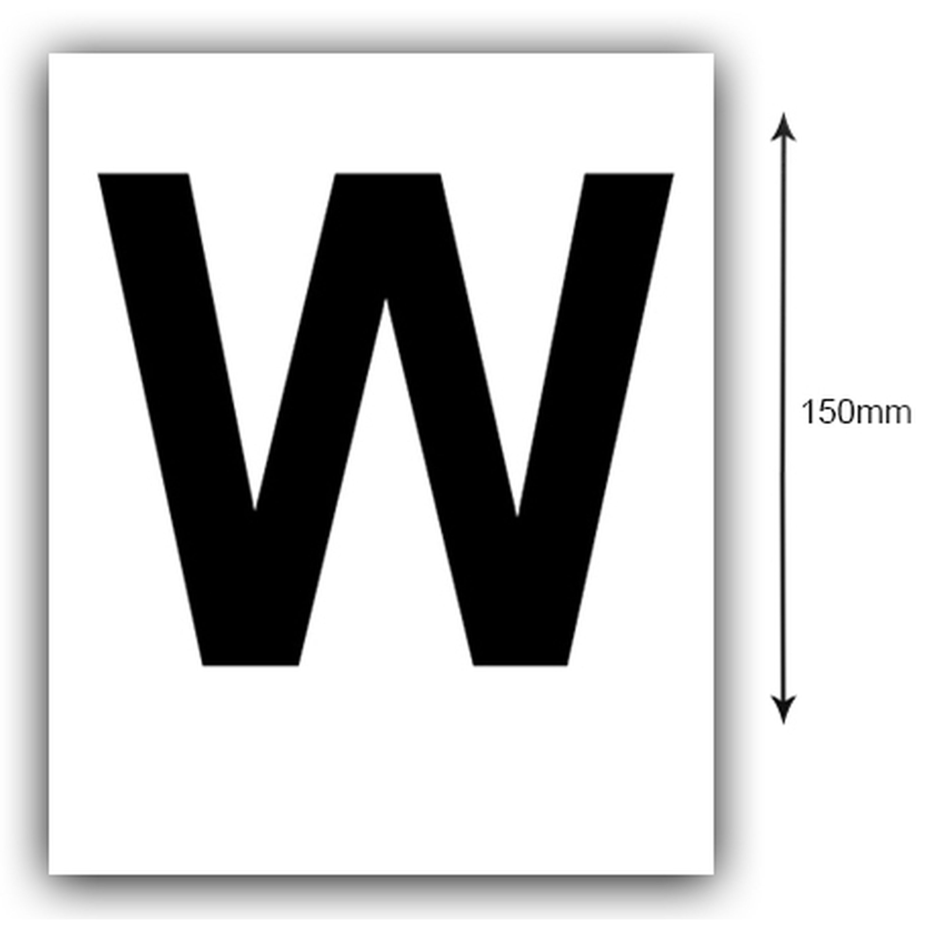 150mm Black on White Rego Letter (W) Sticker, Sold as a Pair