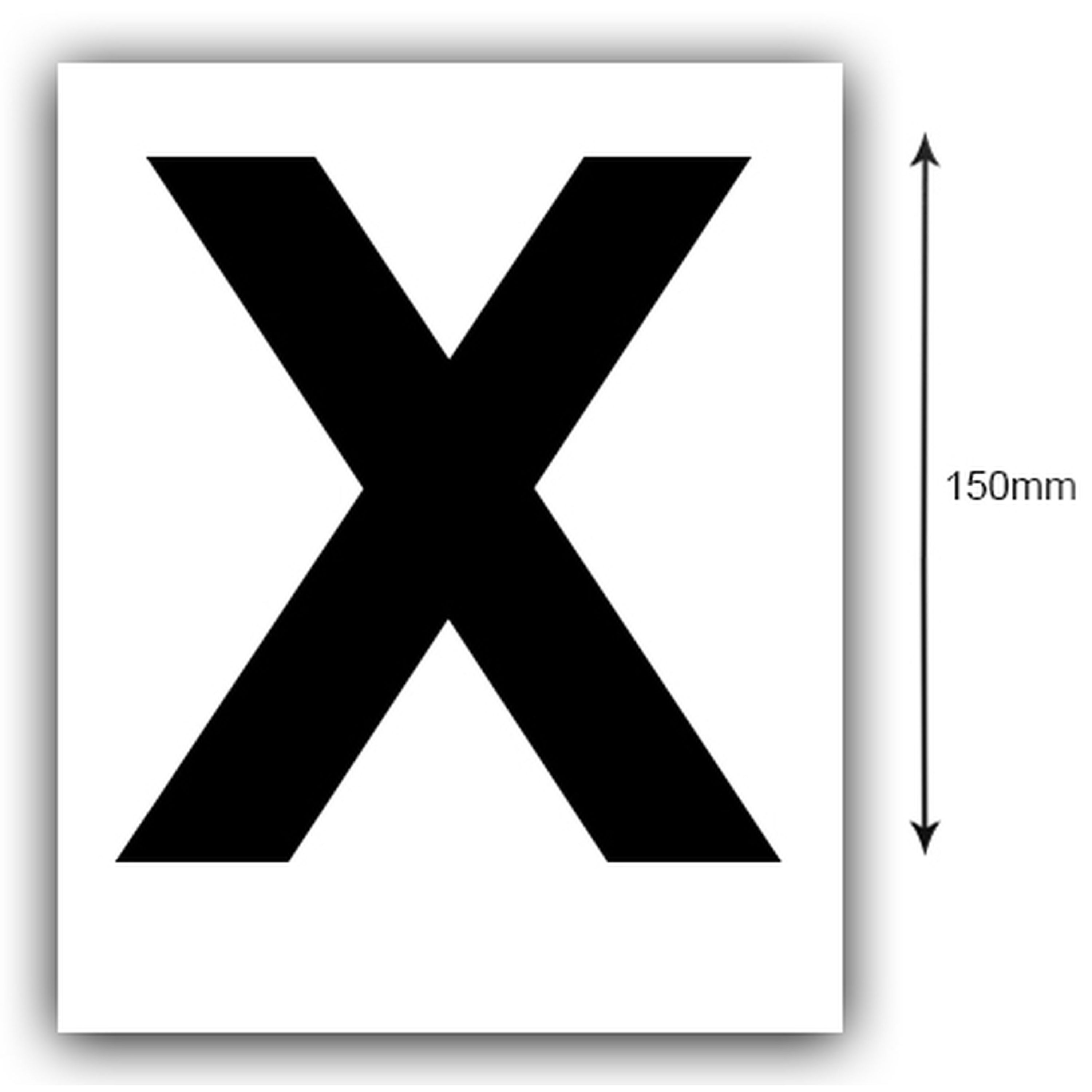 150mm Black on White Rego Letter (X) Sticker, Sold as a Pair