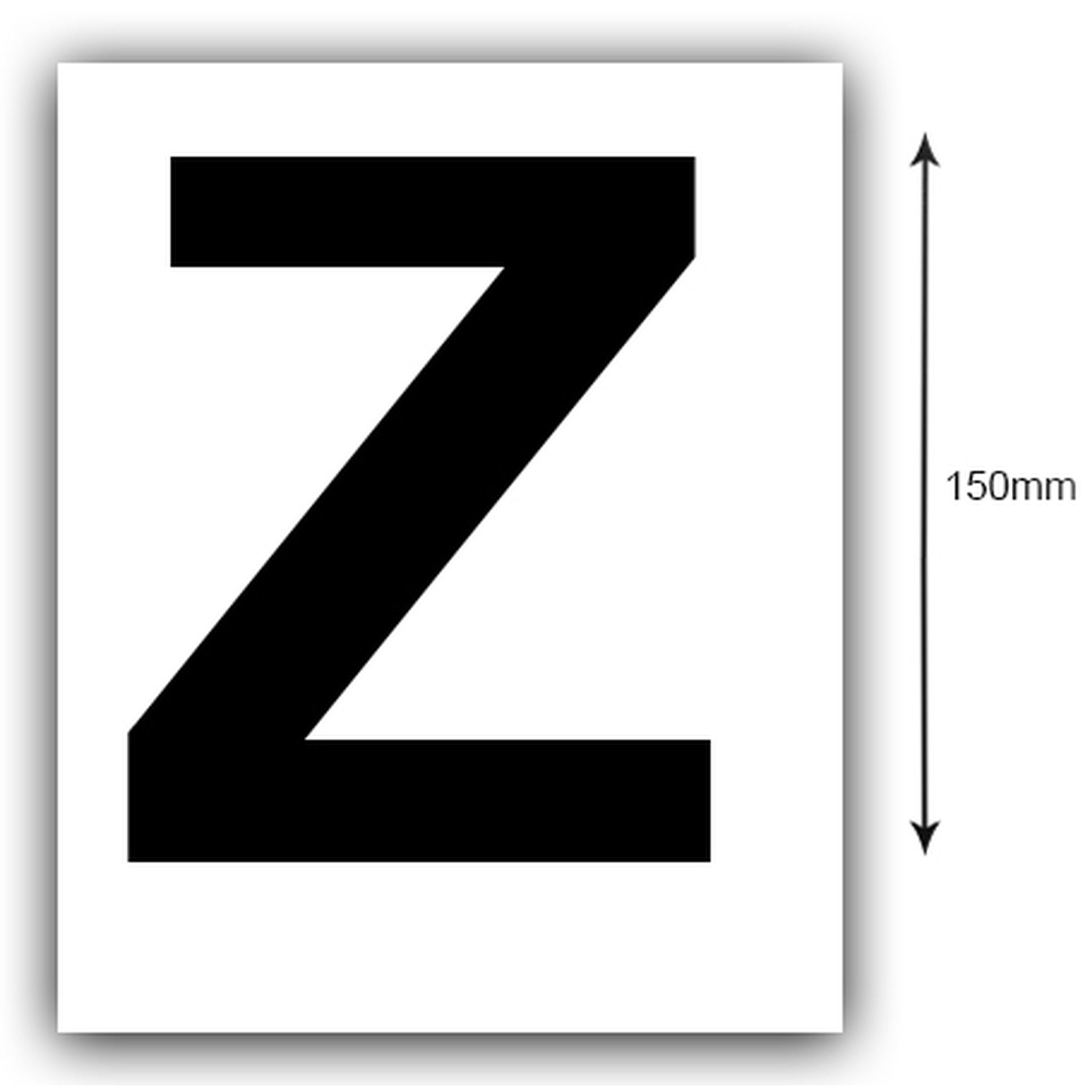 150mm Black on White Rego Letter (Z) Sticker, Sold as a Pair