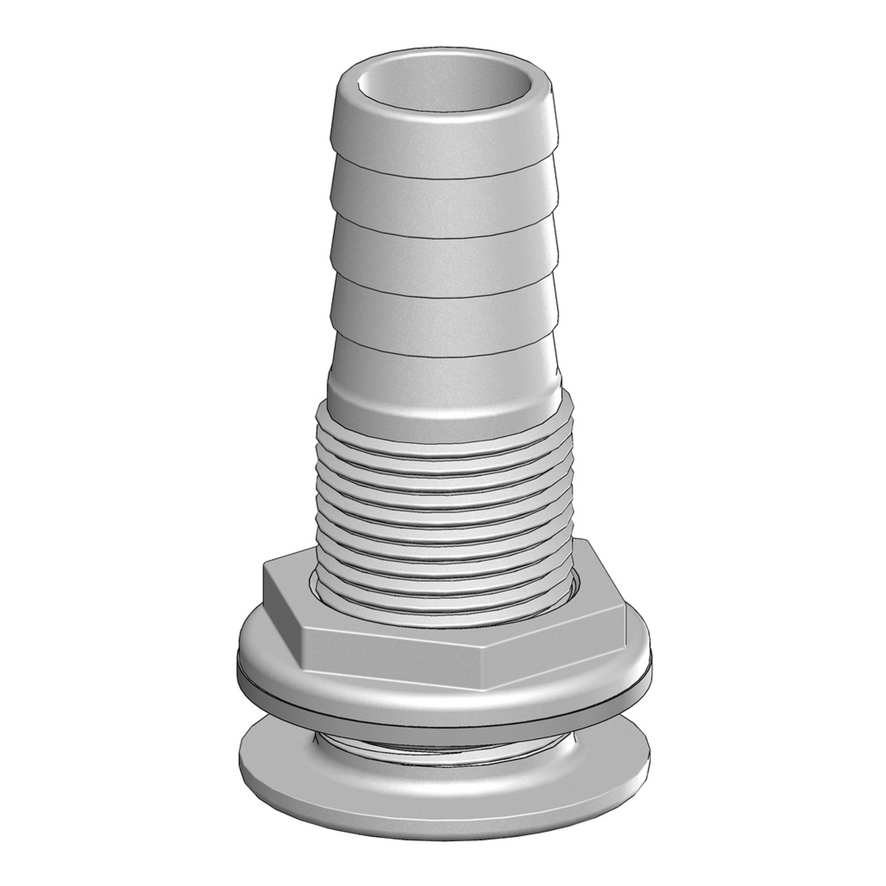 Skin Fitting Threaded with Barbed Tails - 1 1/8in 28mm Tail Int. Dia 22mm