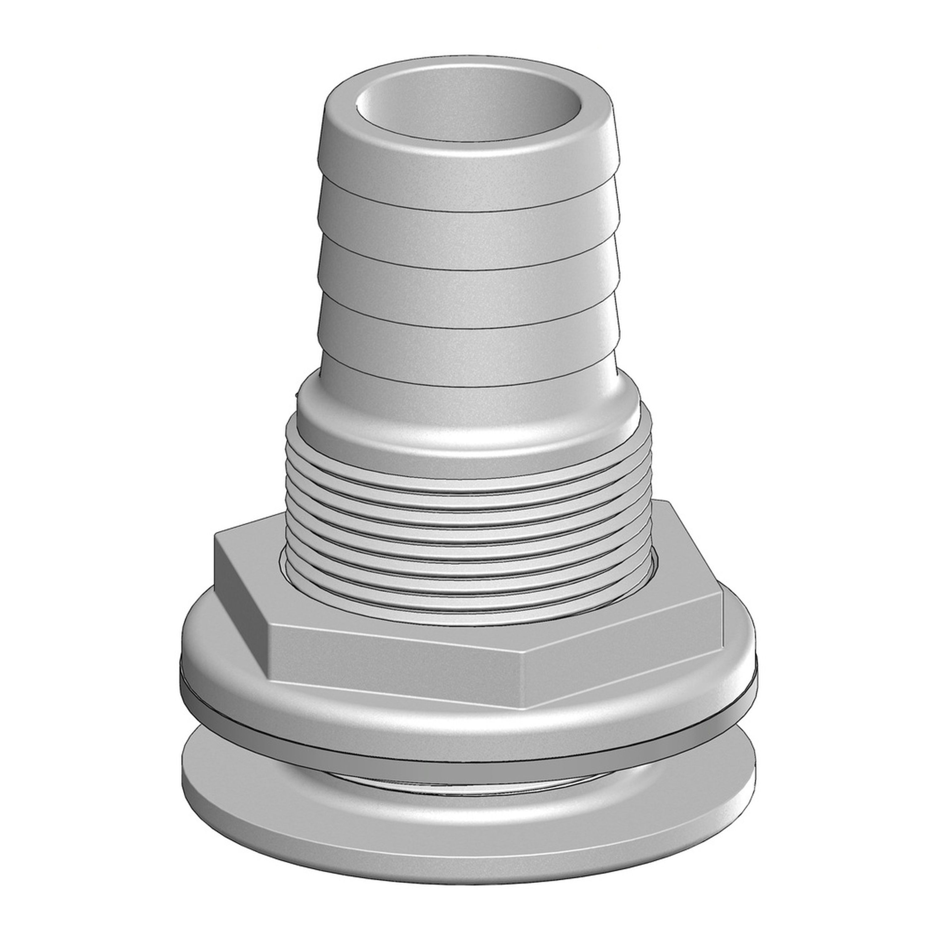 Skin Fitting Threaded with Barbed Tails - 1/2in 38mm Tail Int. Dia 29mm