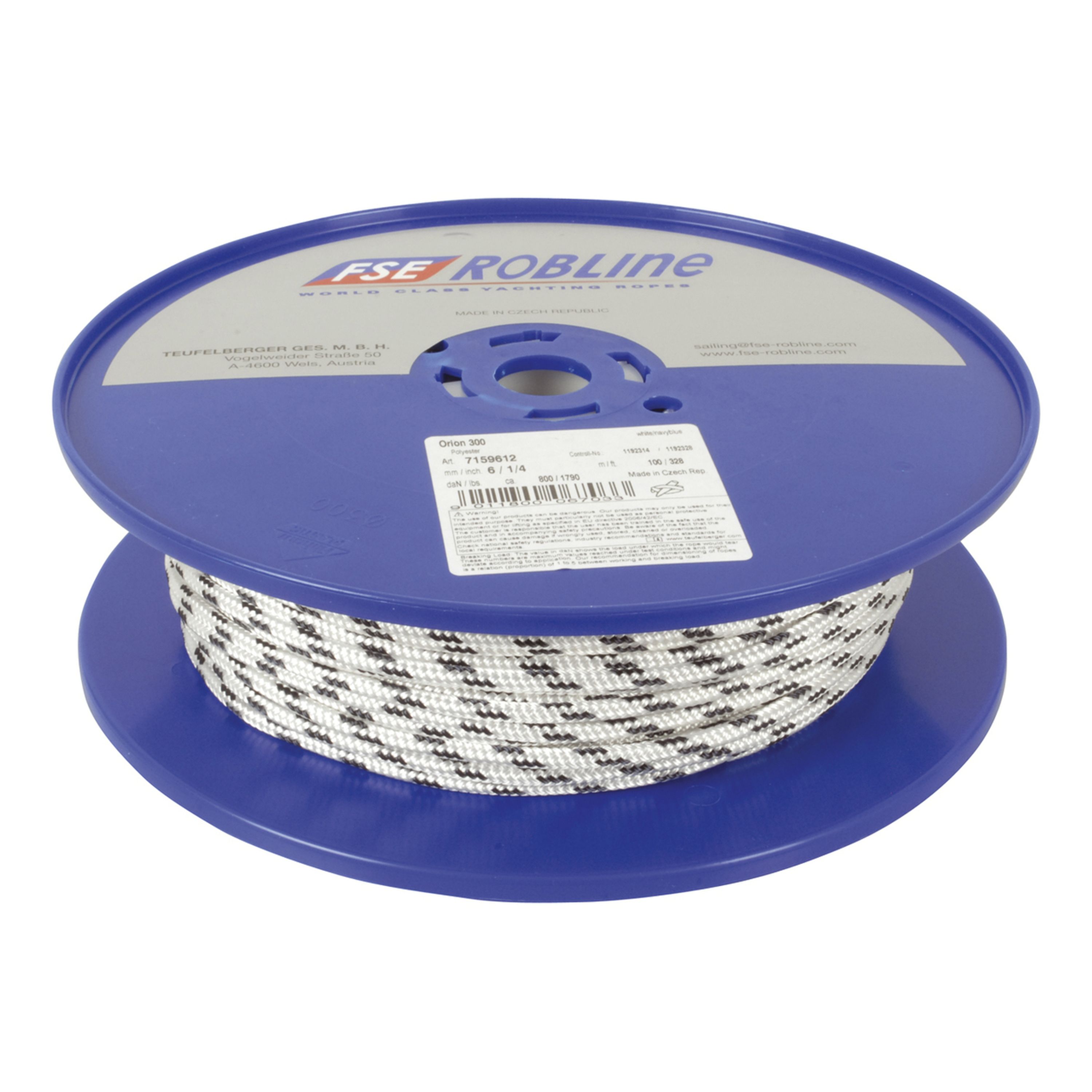 Double Braided-Polyester - 6mm. White/Dark Blue Fleck