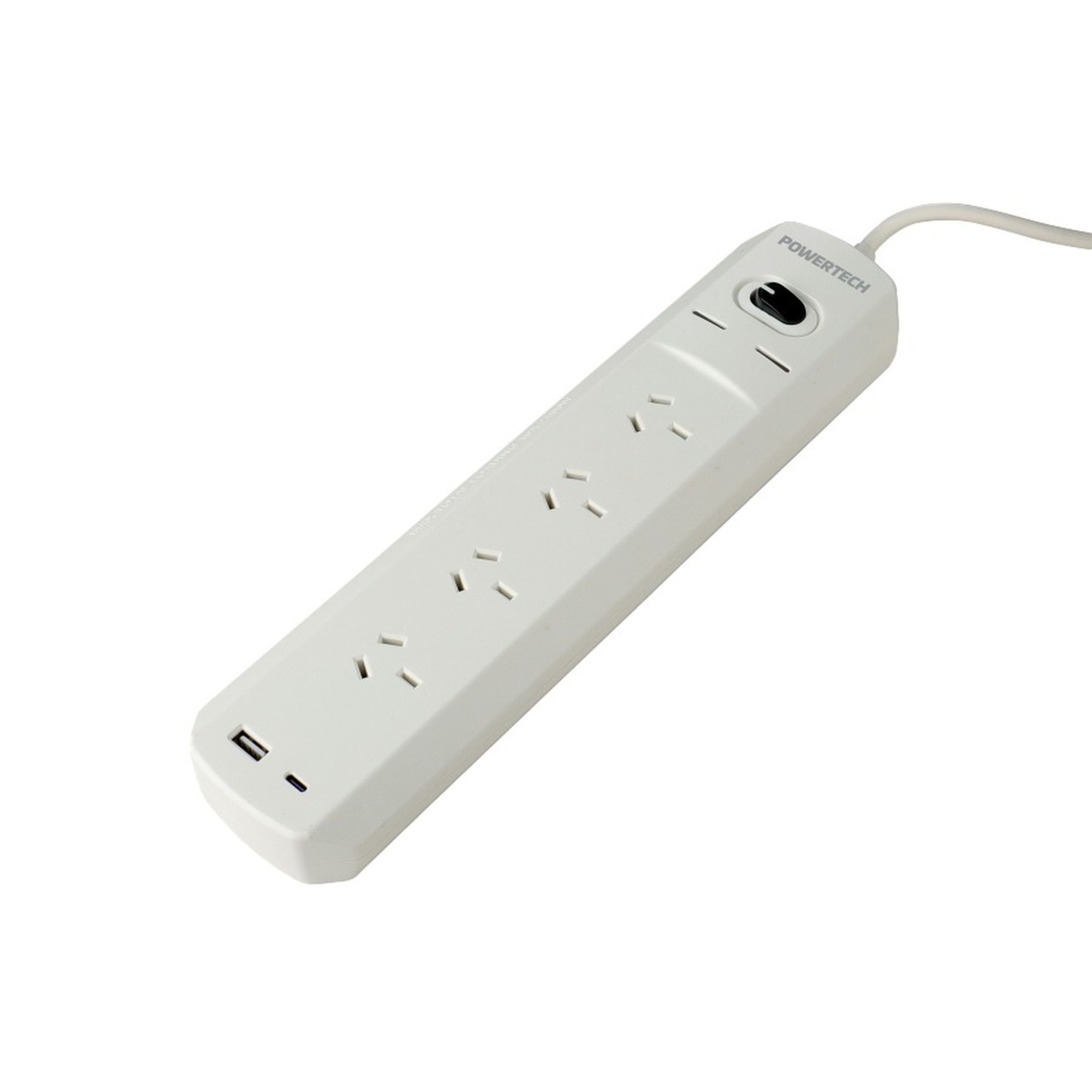 4 Way Surge Protected Individual switched power board with 1xUSB-A, 1xUSB-C