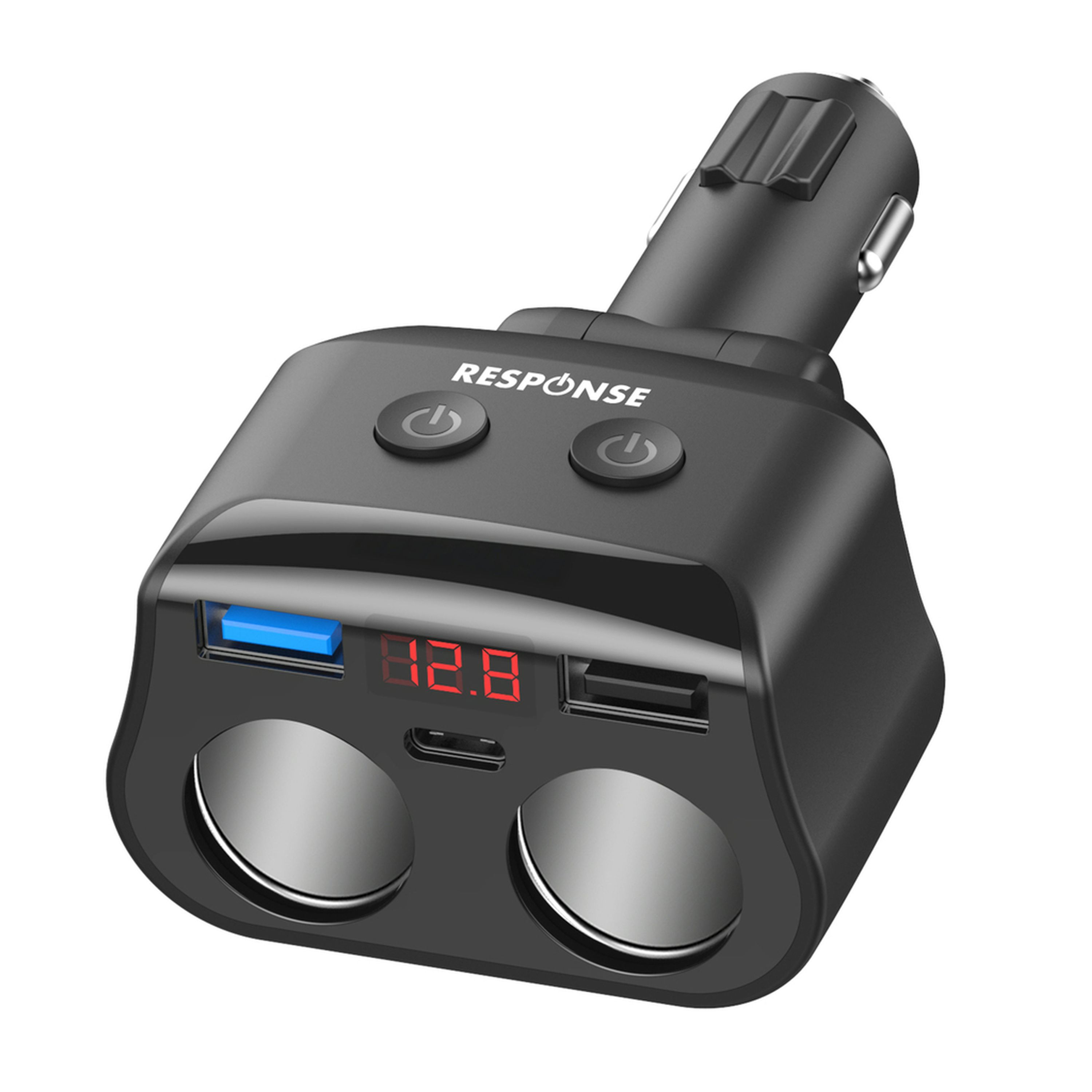 2-Way Cigarette Lighter Splitter with PD30W USB-C & Dual QC3.0 USB Charging Sockets