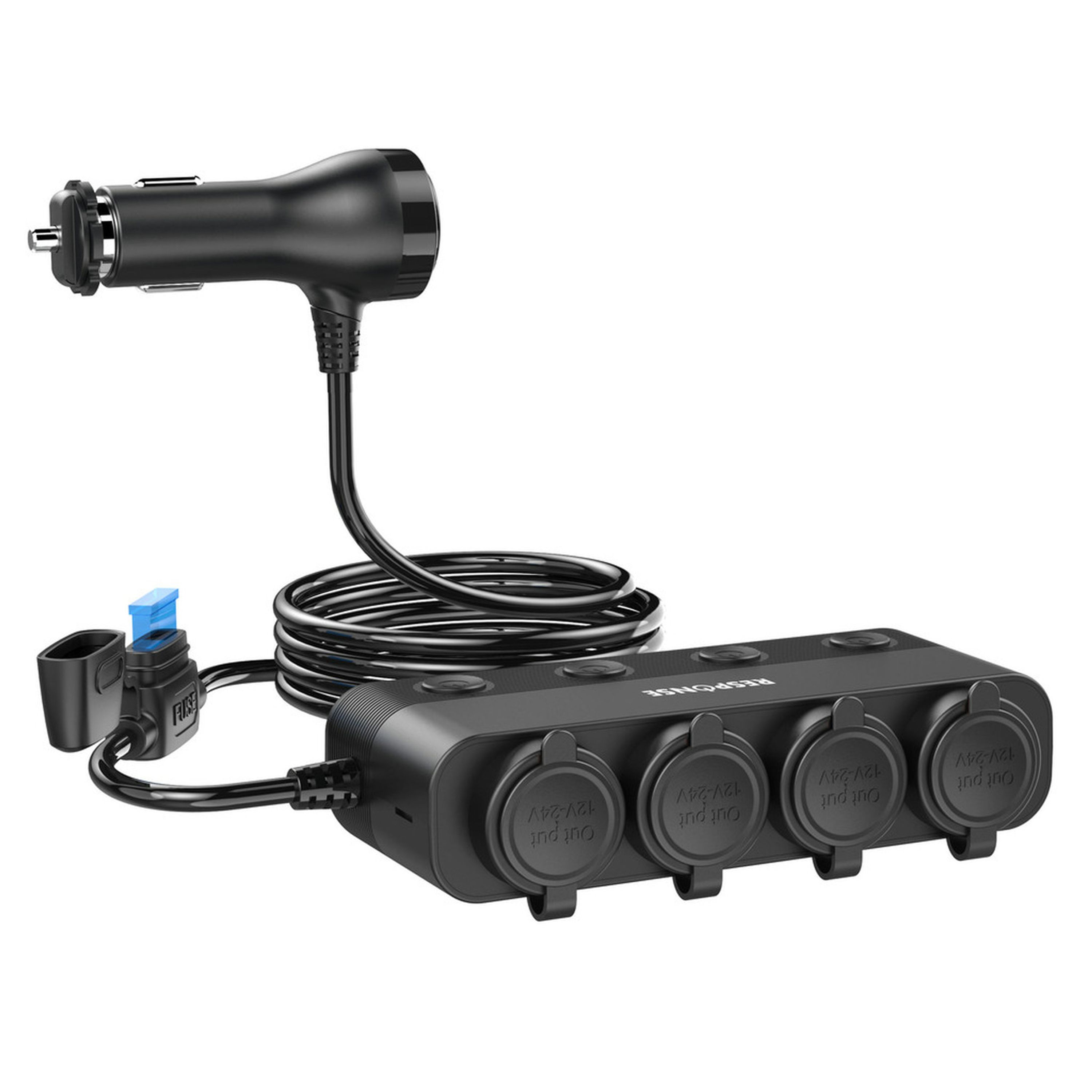 4-Way Cigarette Lighter Splitter with USB Charging Ports and Voltage Display