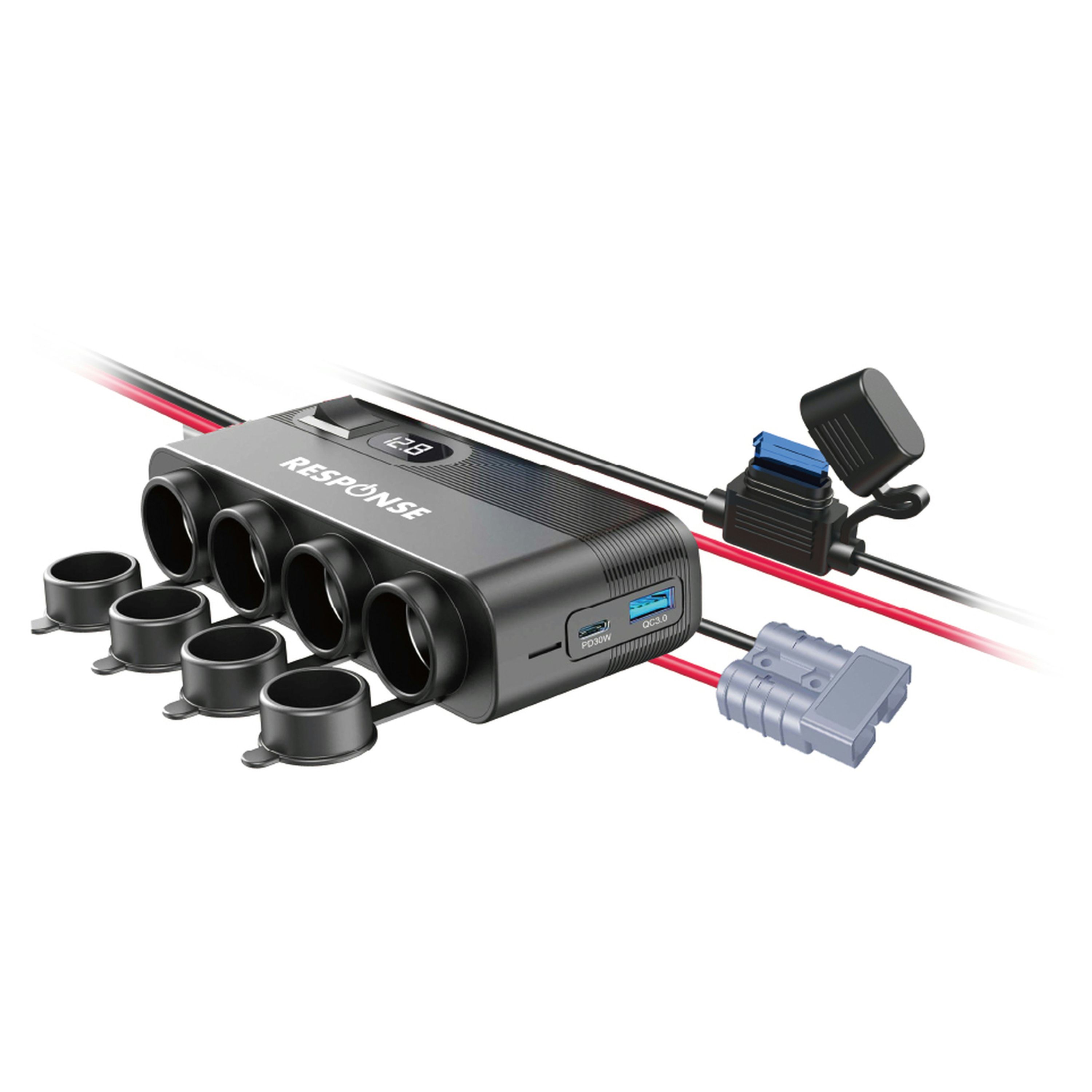 4-Way Cigarette Lighter Splitter with High Current Connector & USB