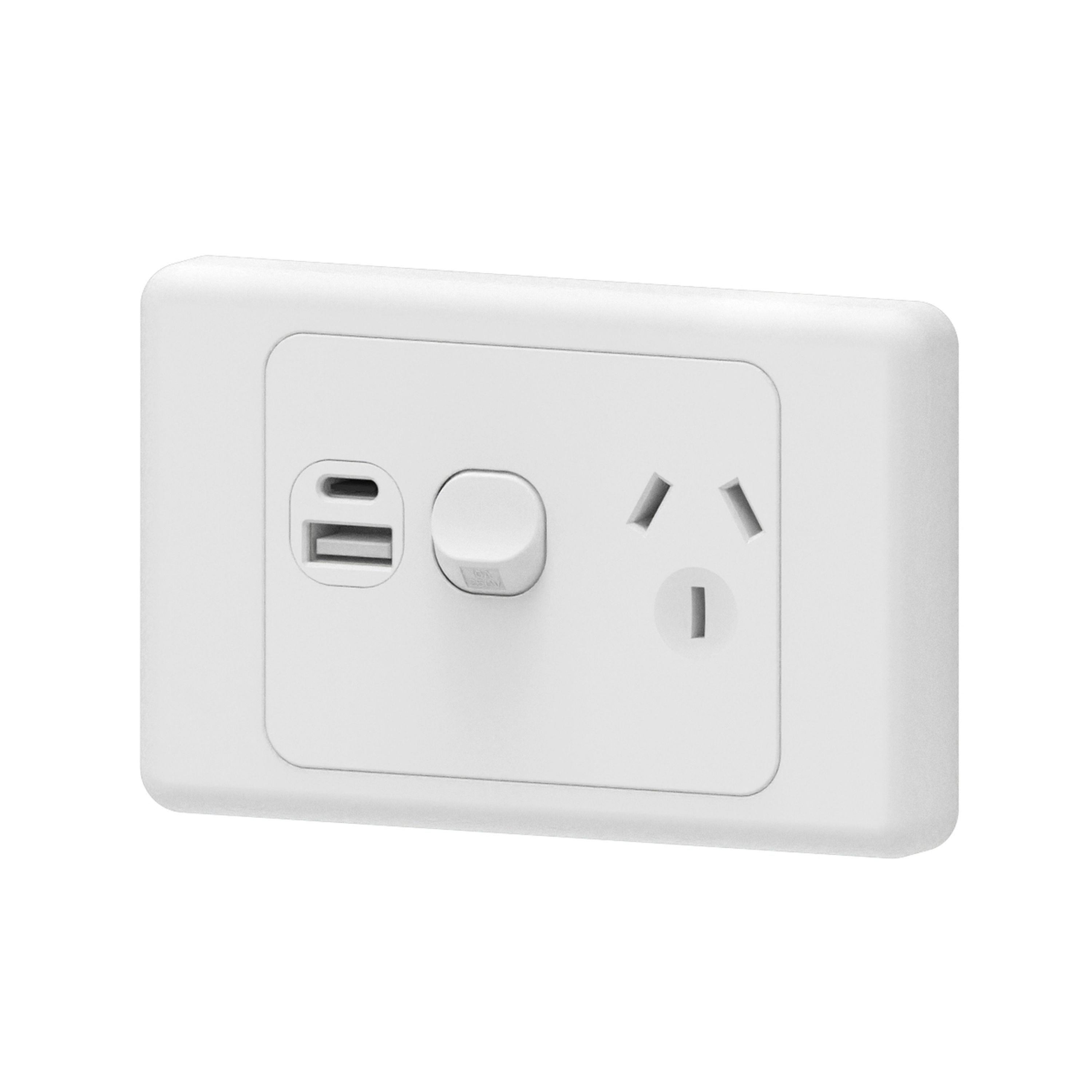 Mains 10A Horizontal Single Powerpoint with Type AC USB 5V/2.1A