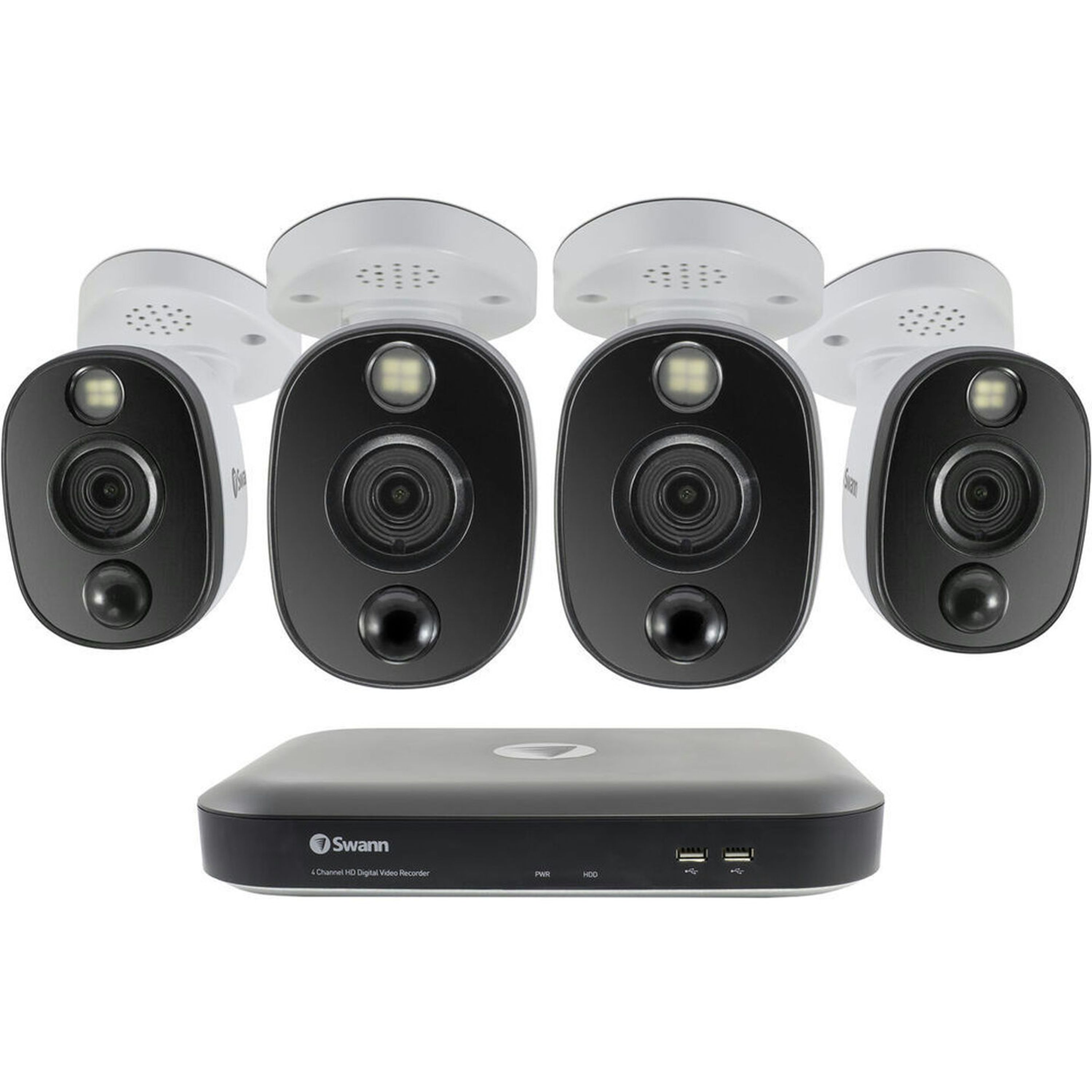 Swann 4CH 4K DVR Kit with 4 x 4K PIR Bullet Cameras with Warning Spotlights
