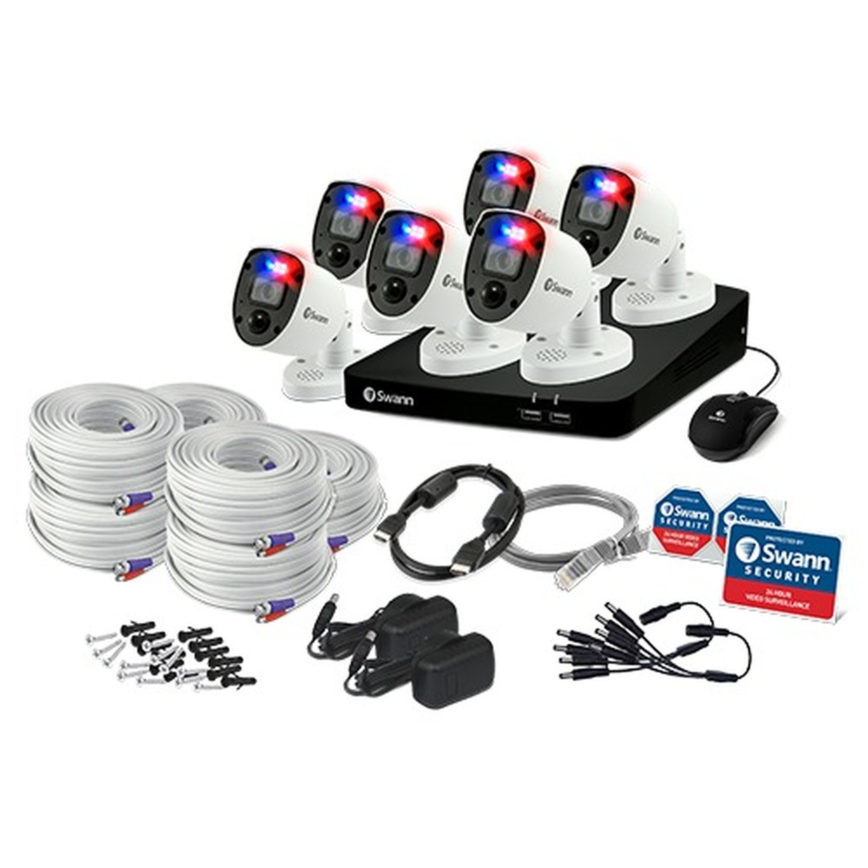 Swann 8CH 4K DVR Kit with 6 x 4K PIR Bullet Cameras with Red/Blu Flashing Lights SWDVK-856806RL