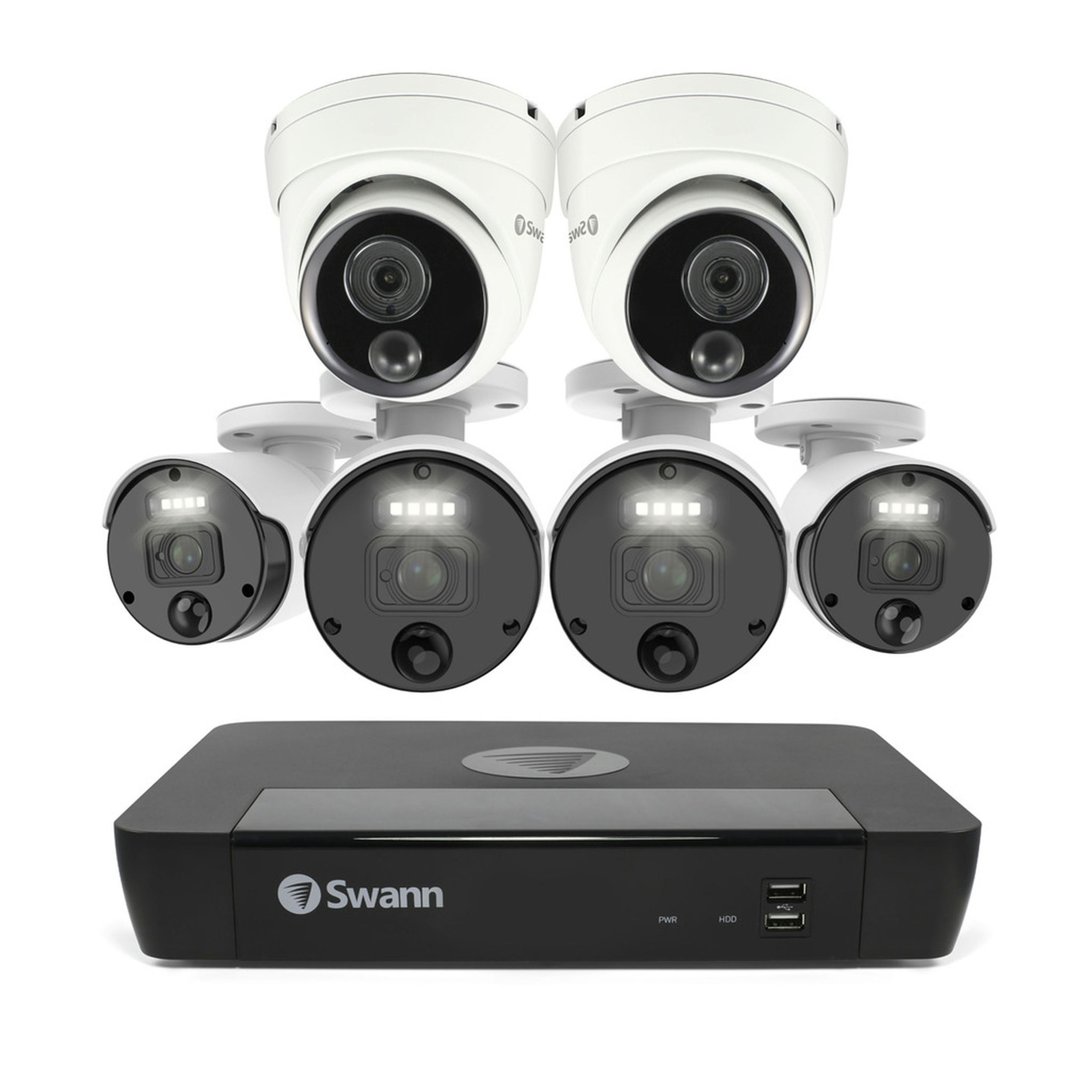 Swann 8CH 4K NVR Kit with 4 x 4K PIR Bullet cameras and 2 x Dome PIR Cameras SWNVK-876804B2D
