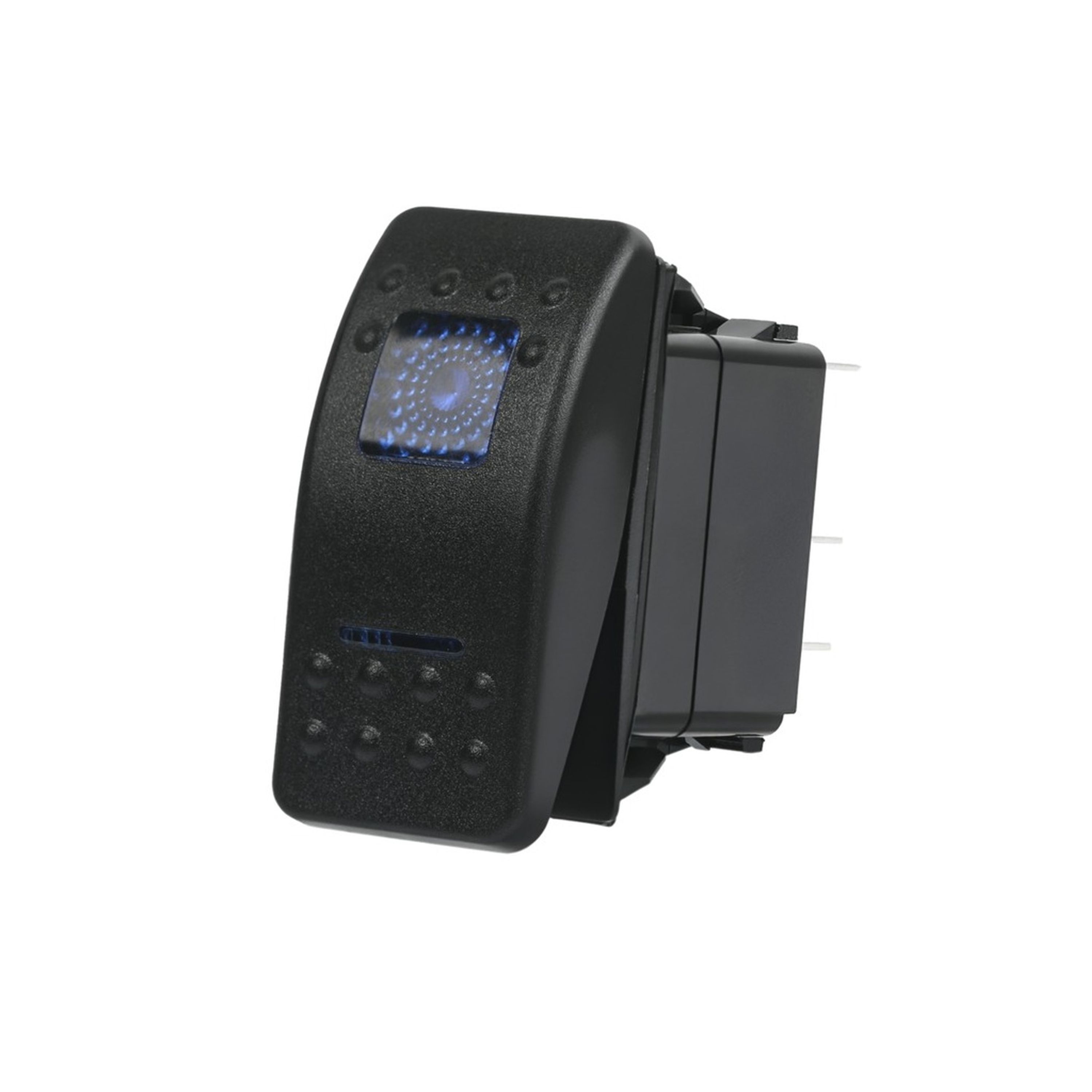 SPDT Dual Illuminated Rocker Switch with Labels and Interchangeable Covers - Blue