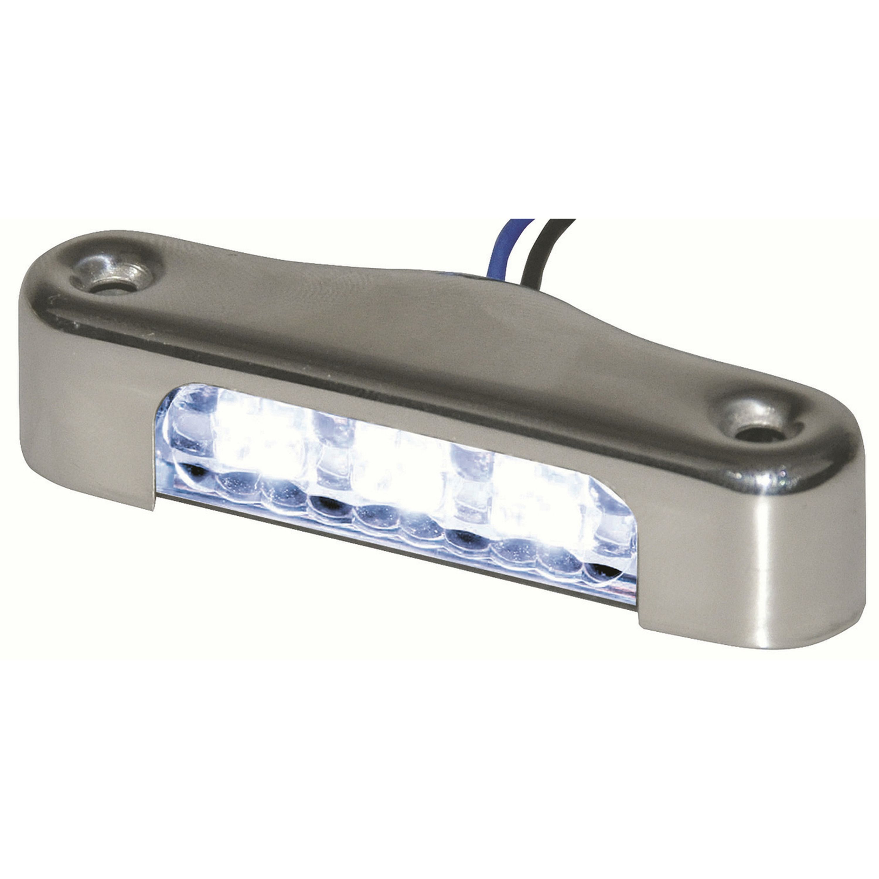 LED Courtesy Lights - 3 x Blue LED Stainless Steel 77W x 20Hmm