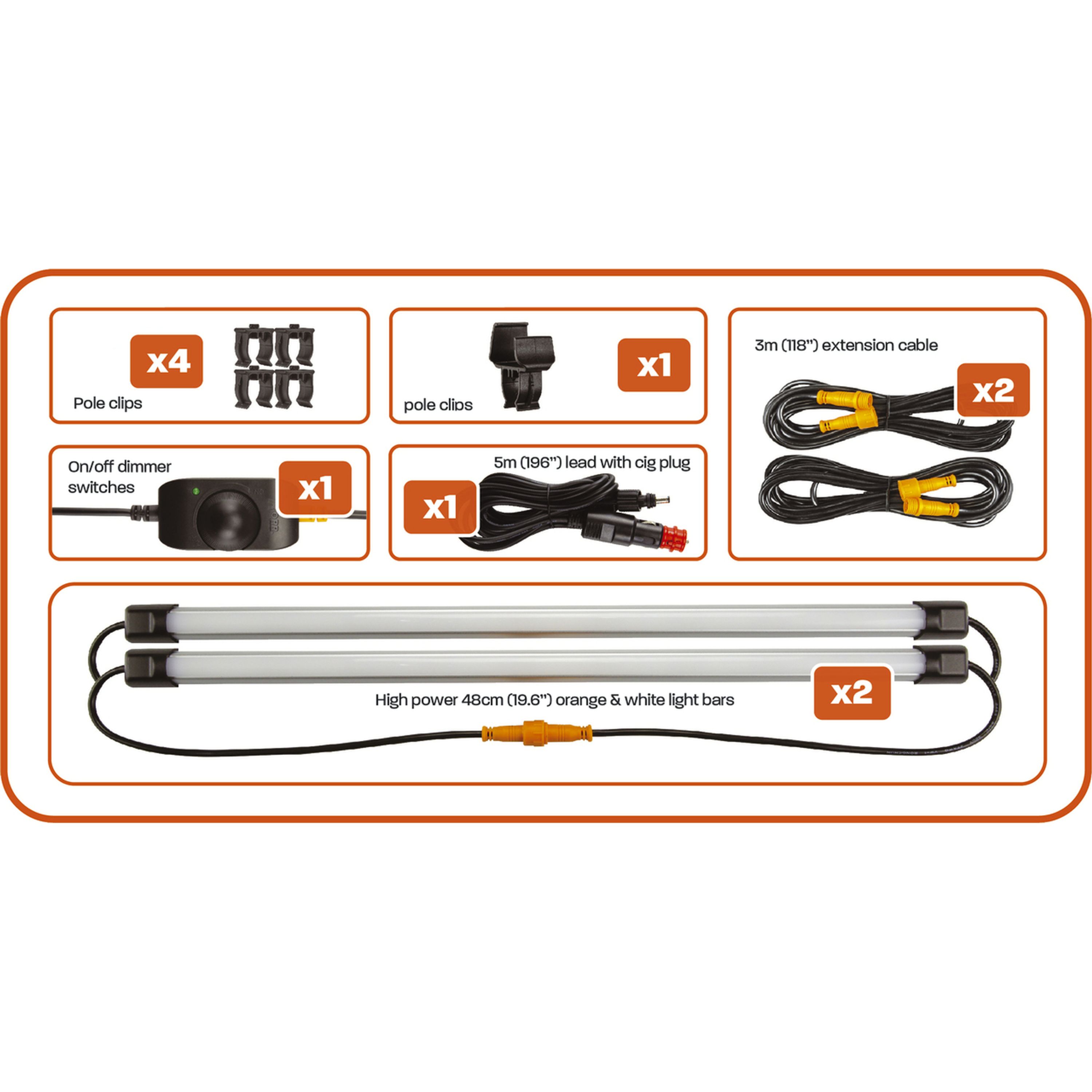 Hard Korr Camp Light Kit with 2 x 48cm Orange and White LED Bar Strips and Controller