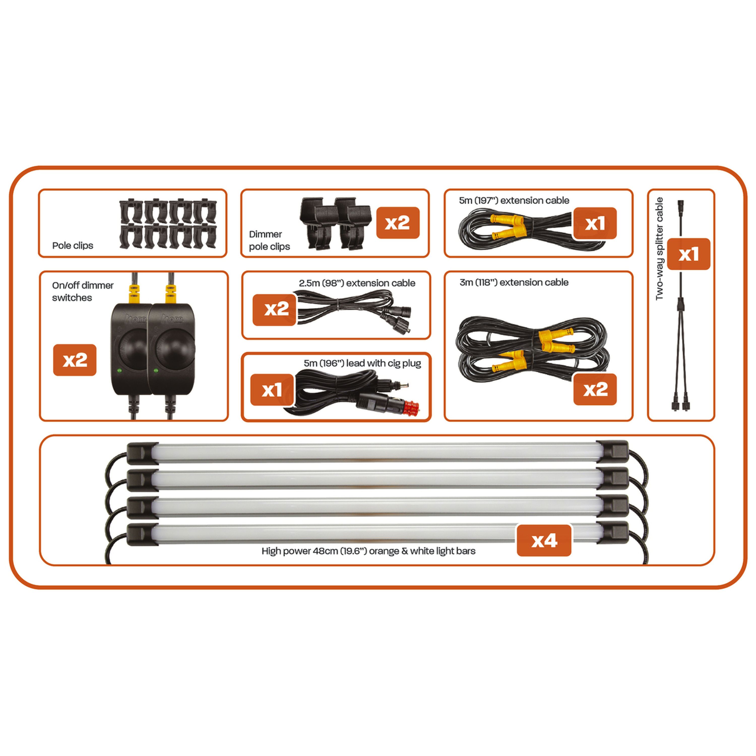 Hard Korr Camp Light Kit with 4 x 48cm Orange and White LED Bar Strips and Controller