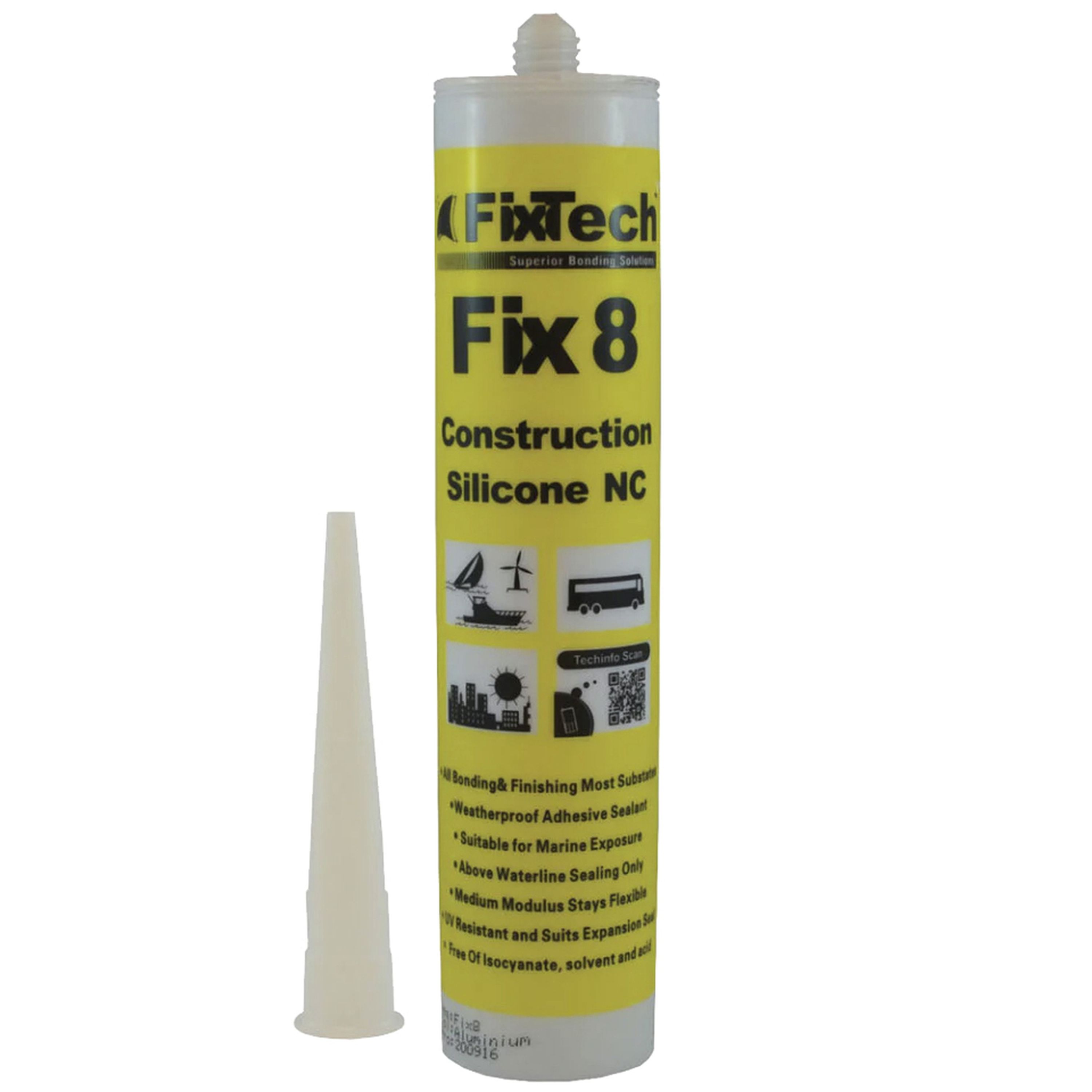 FixTech Clear Silicone Adhesive Sealant - Structural Grade Translucent
