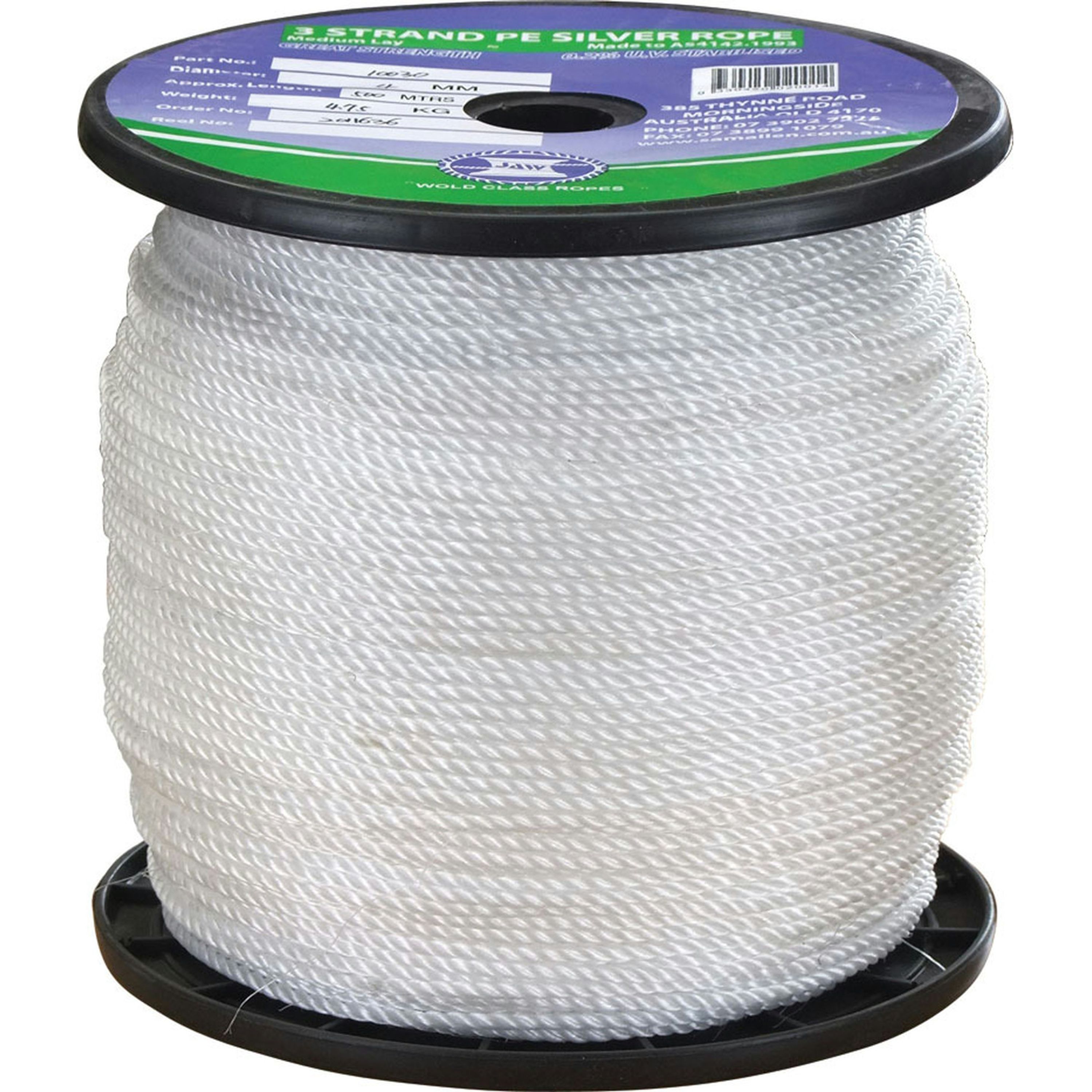 Standard Quality Polyethylene Staple Silver Ropes - 6mm Three Strand