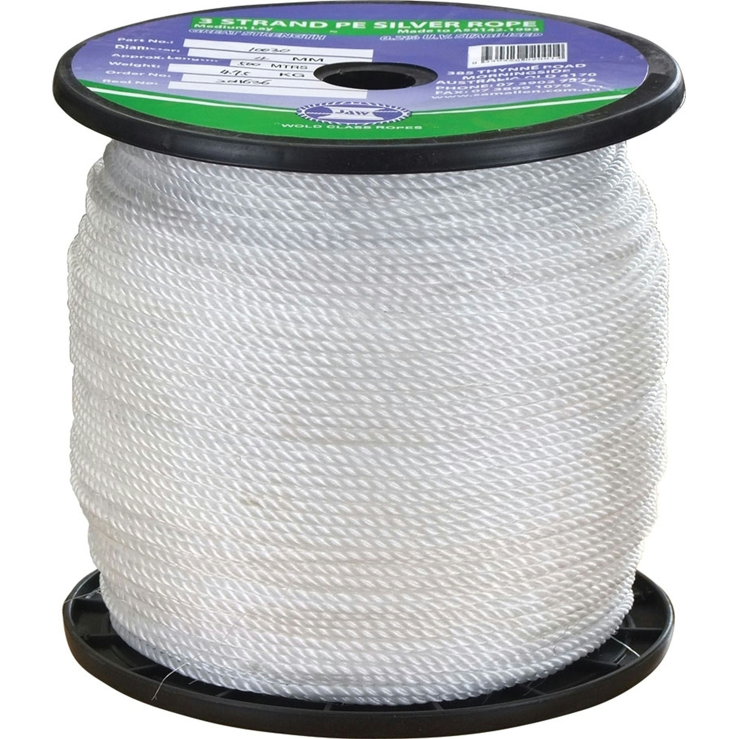 Standard Quality Polyethylene Staple Silver Ropes - 8mm Three Strand