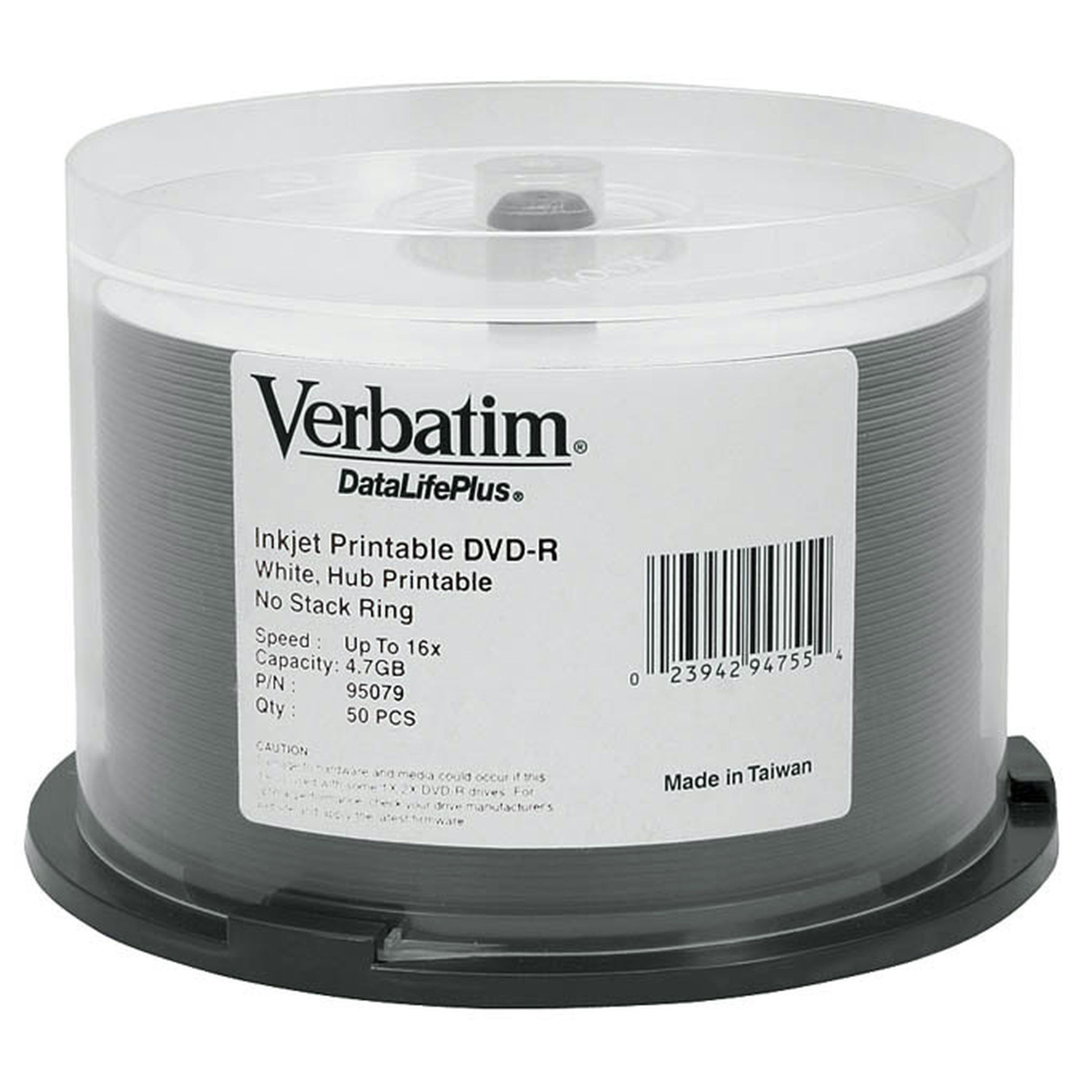Verbatim DataLifePlus (Azo) DVD-R 4.7 GB White Inkjet Printable Spindle 50 Pack 16x