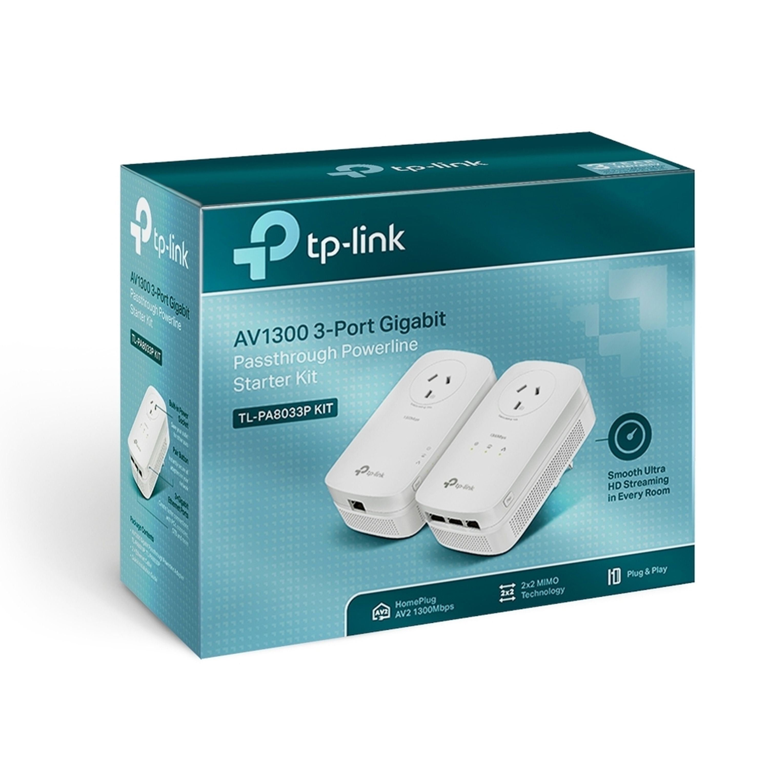 TP-Link AV1300 3 Port Gigabit Pass-through Powerline Starter Kit